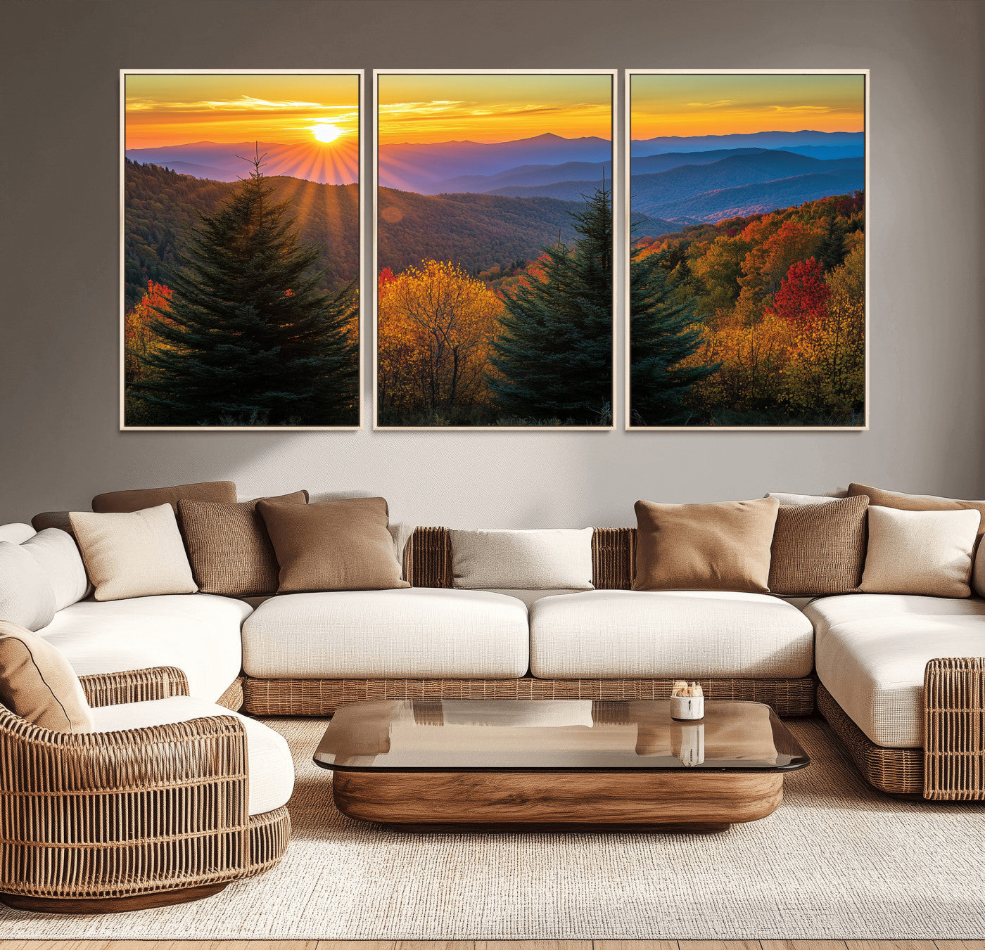 36964931-MGV-CV-36X24-Autumn Mountains Wall Art Canvas Print, Framed Sunset Glow Forest Art Picture Print, Golden Trees Perfect Vibrant Nature Decor