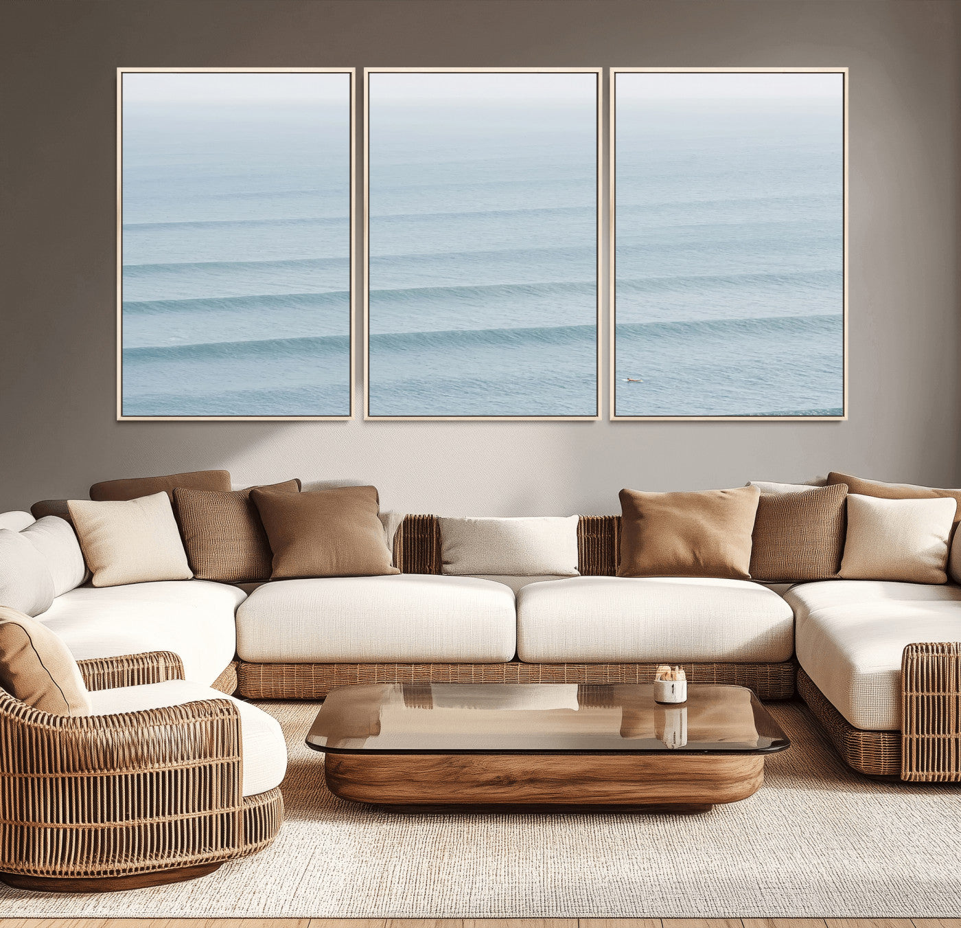 47814787-MGV-CV-36X24-Ocean Waves Wall Art Canvas Print, Framed Solo Surfer Art Picture Print, Wave Lines Perfect Minimalist Ocean Decor Artwork