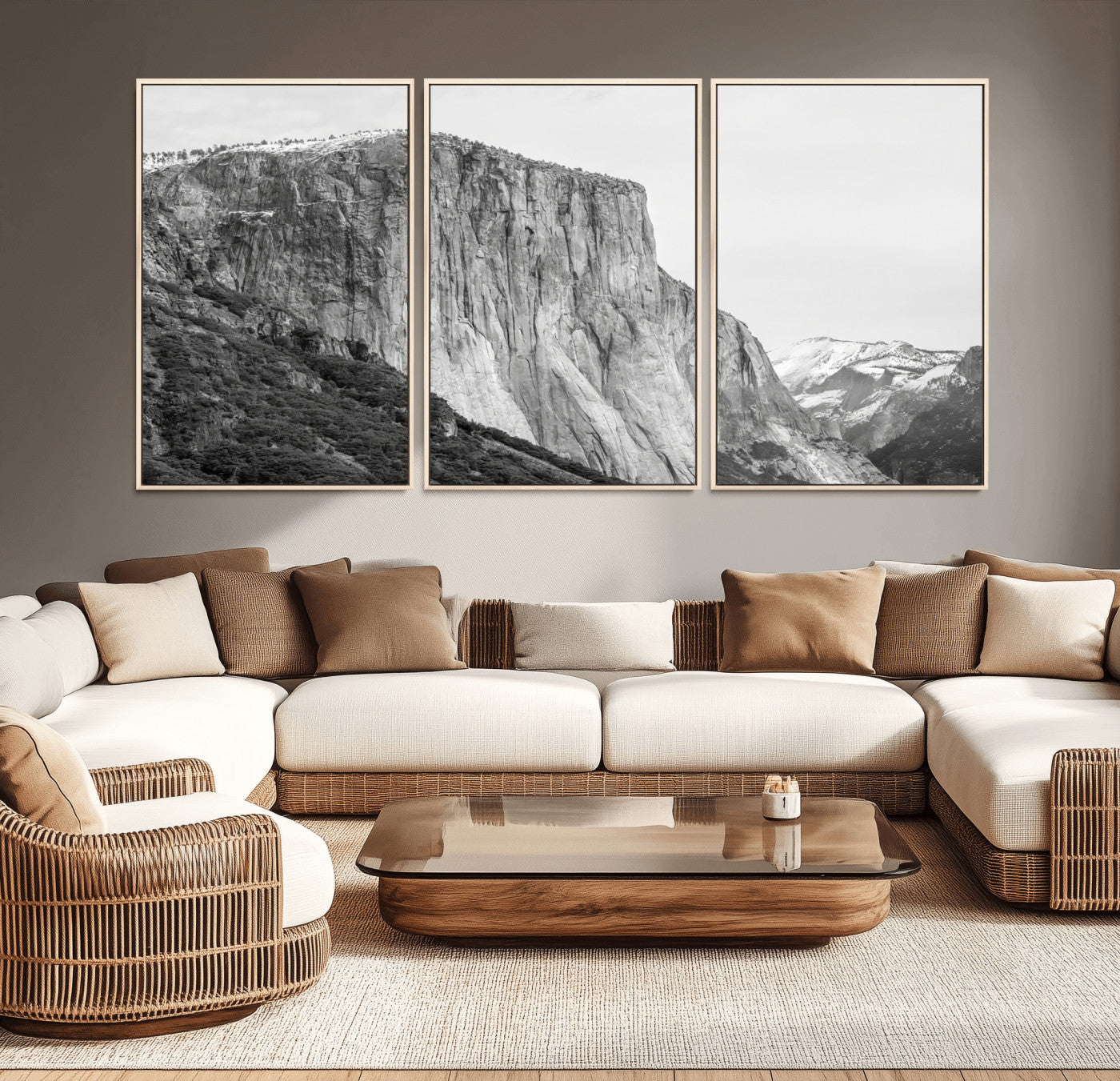 39393420-MGV-CV-36X24-El Capitan Wall Art Canvas Print, Framed Yosemite Cliff Art Picture Print, Monochrome Mountain Perfect Monochrome Sierra Decor