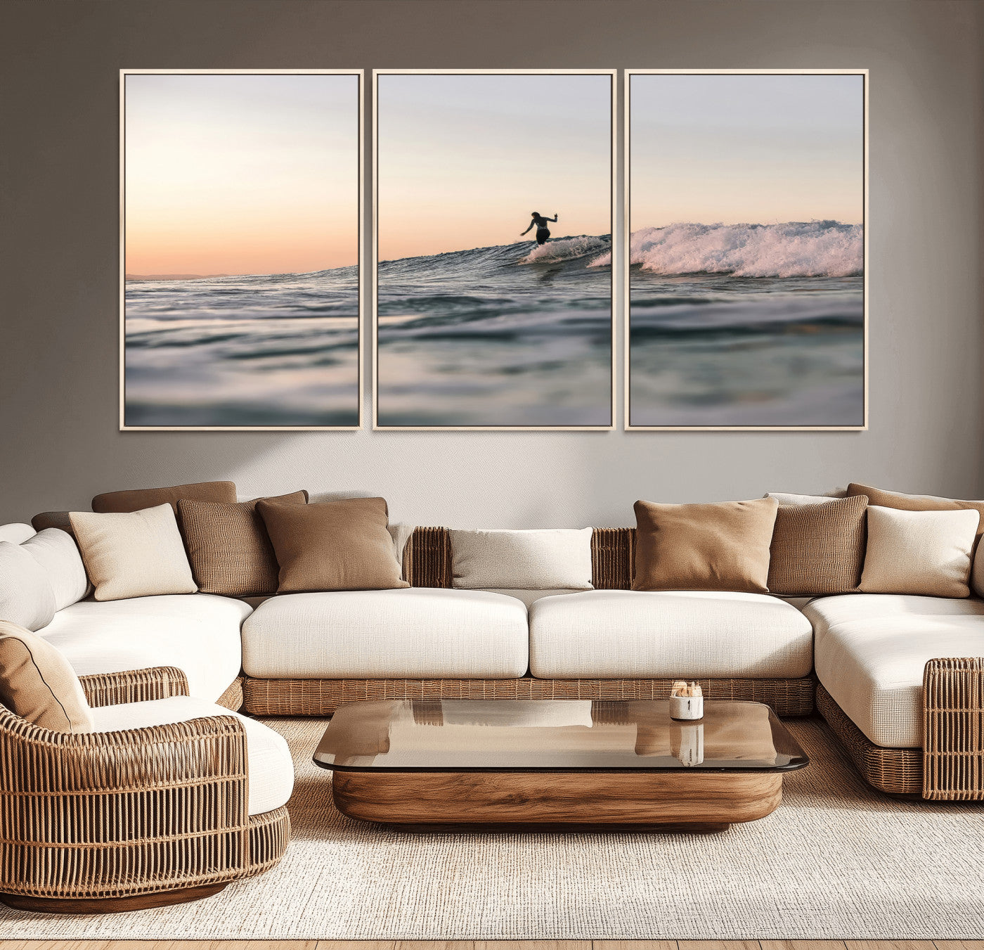 58502923-MGV-CV-36X24-Wave Rider Wall Art Canvas Print, Framed Ocean Wave Art Picture Print, Riding Surf Perfect Sunset Surf Decor Artwork
