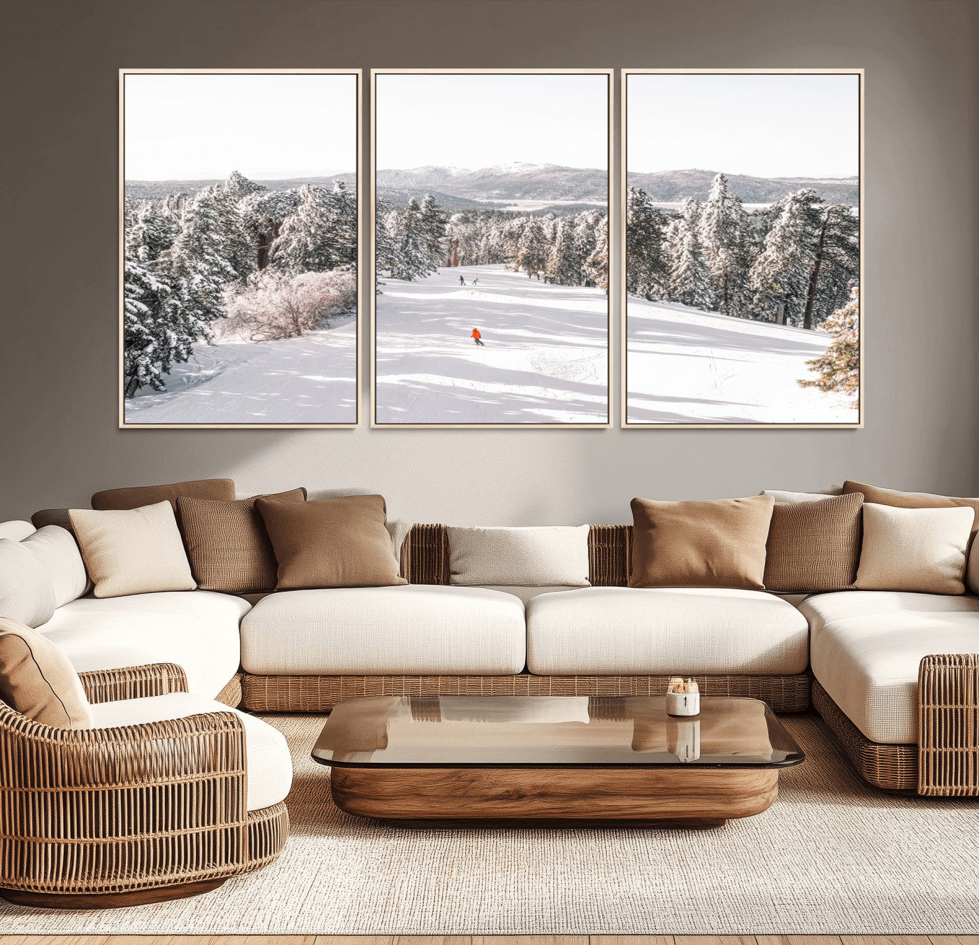 62119206-MGV-CV-36X24-Snowy Trail Wall Art Canvas Print, Framed Ski Slope Art Picture Print, Winter Pines Perfect Alpine Adventure Decor Artwork