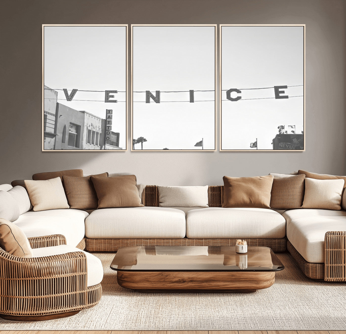 68254589-MGV-CV-36X24-Venice Sign Wall Art Canvas Print, Framed Venice Letters Art Picture Print, Los Angeles Perfect Minimalist Urban Decor Artwork