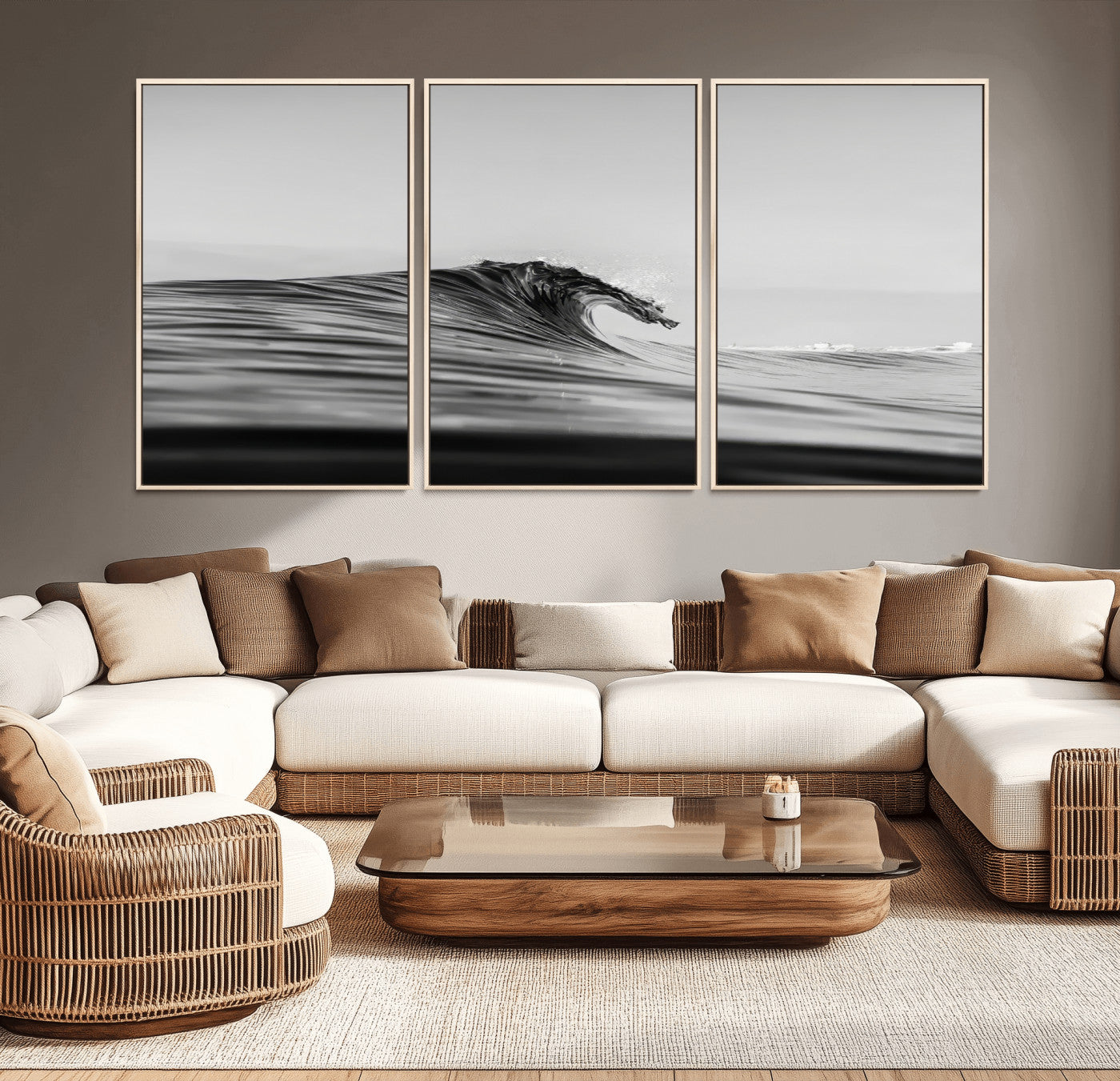 24029476-MGV-CV-36X24-Black Wave Wall Art Canvas Print, Framed Abstract Surf Art Picture Print, Minimalist Ocean Perfect Minimalist Coastal Decor