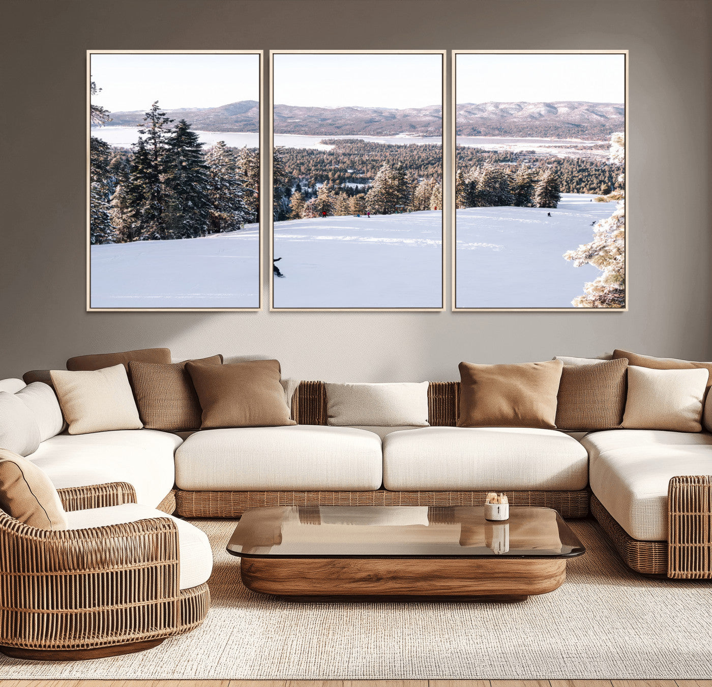 79857868-MGV-CV-36X24-Snowy Mountain Wall Art Canvas Print, Framed Ski Slope Art Picture Print, Winter Forest Perfect Modern Rustic Decor Artwork