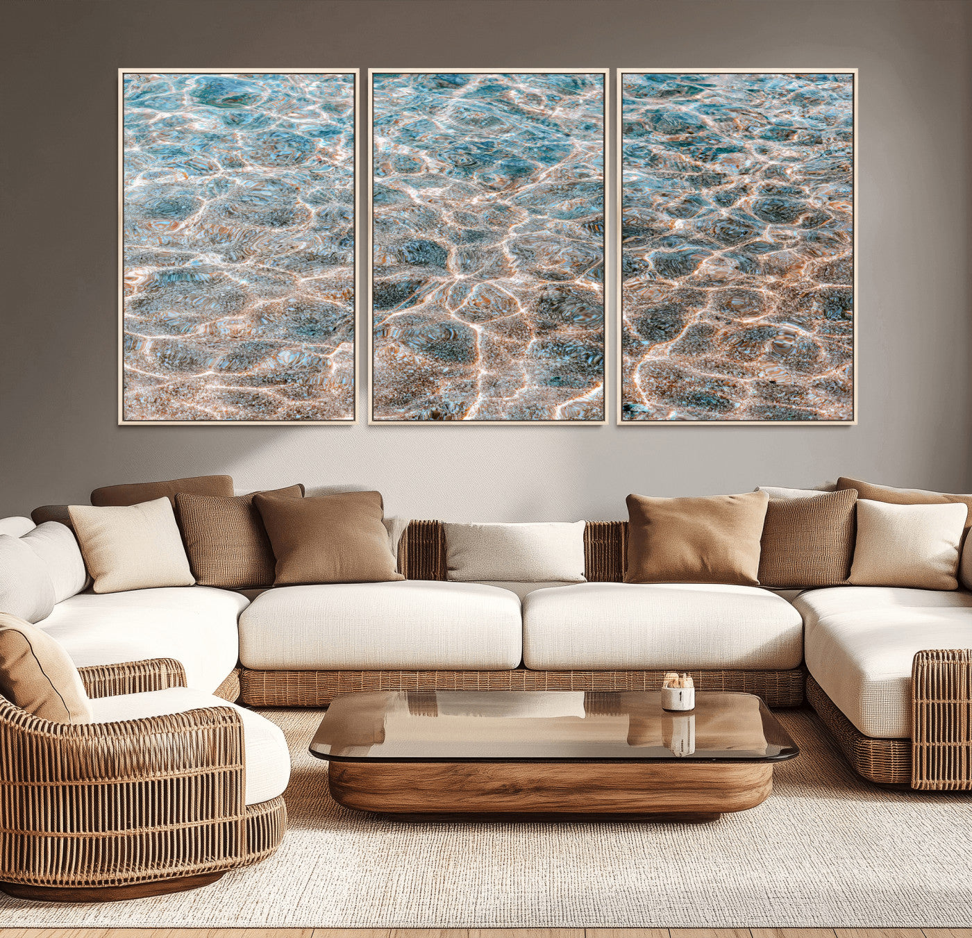 26580287-MGV-CV-36X24-Clear Water Wall Art Canvas Print, Framed Sunlit Ripples Art Picture Print, Ocean Texture Perfect Modern Coastal Decor Artwork