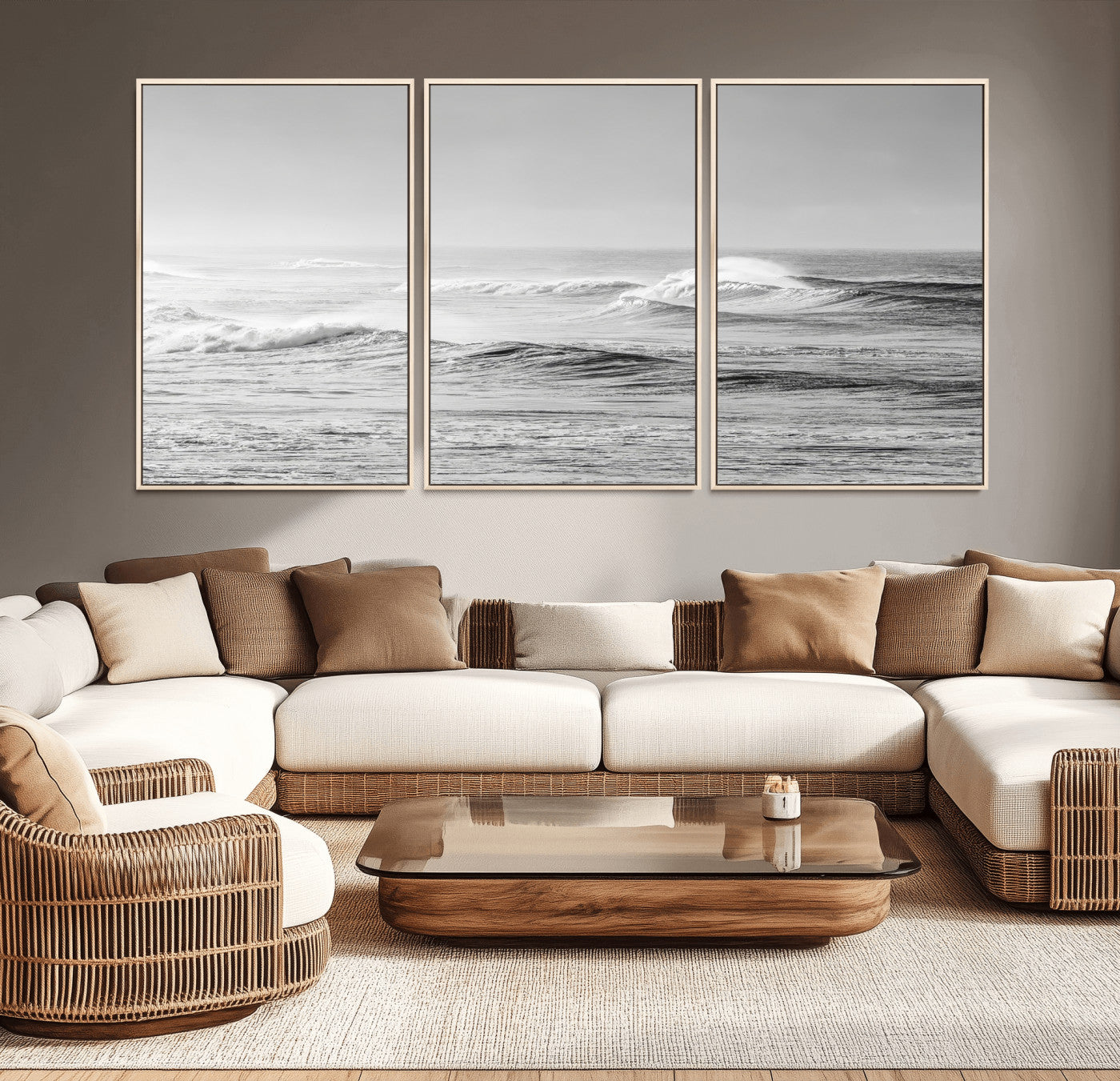 98634812-MGV-CV-36X24-Black and White Ocean Waves Wall Art – Minimalist Sea Canvas Print, Coastal Photography Decor for Living Room, Bedroom or Office