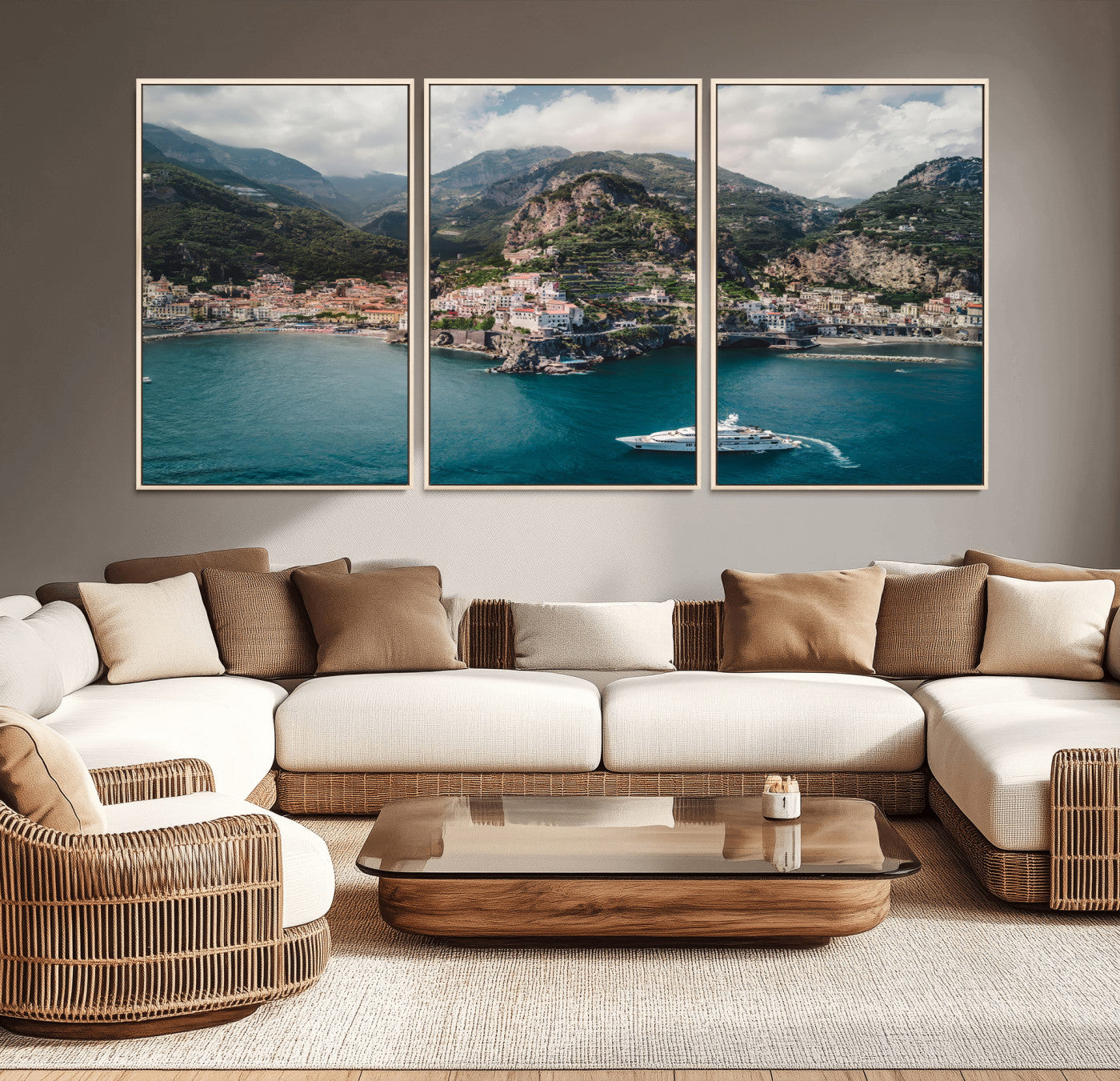 20321590-MGV-CV-36X24-Amalfi Coast Wall Art Canvas Print, Framed Italy Travel Art Picture Print, Mediterranean Landscape Perfect Mediterranean Coastal