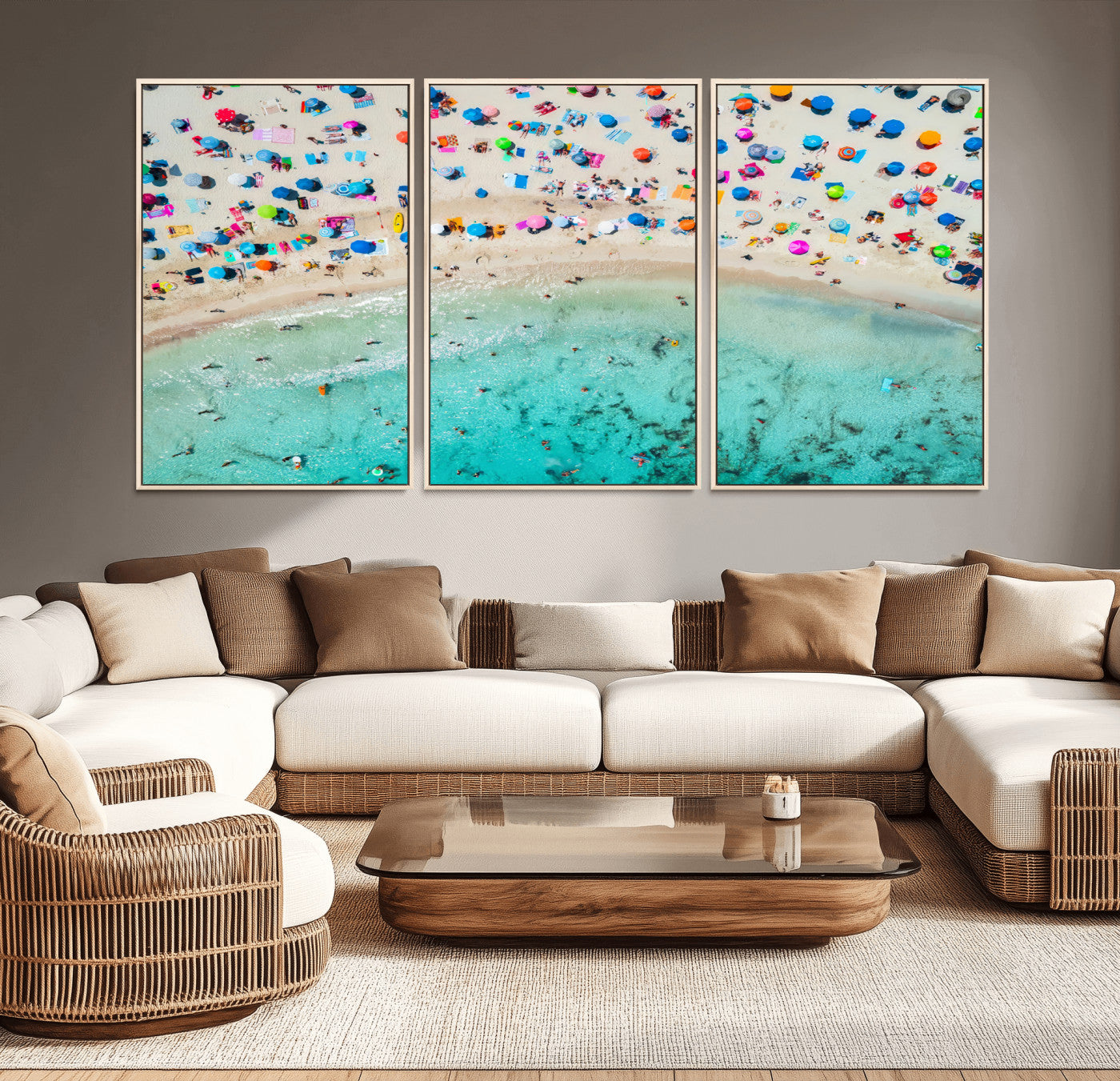 76172085-MGV-CV-36X24-Tropical Shoreline Wall Art Canvas Print, Framed Beach Relaxing Art Picture Print, Aerial Summer Perfect Coastal Vibrant Decor