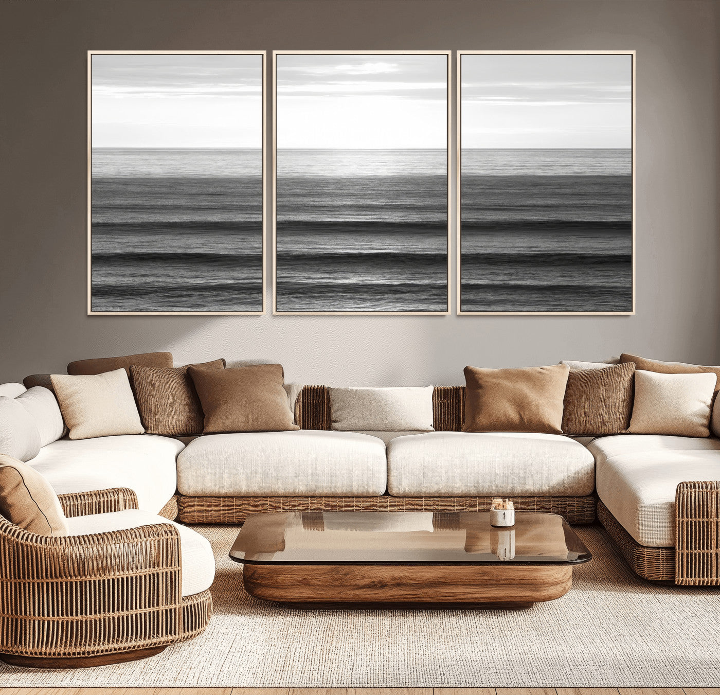 47305203-MGV-CV-36X24-Monochrome Ocean Wall Art Canvas Print, Framed Moody Ocean Art Picture Print, Calm Ocean Perfect Minimalist Coastal Decor Artwork