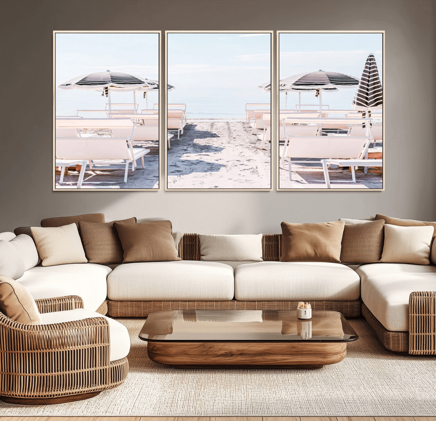 67623952-MGV-CV-36X24-Minimalist Beach Wall Art Canvas Print, Framed Pastel Sand Art Picture Print, Beach Aesthetic Perfect Coastal Minimalist Decor