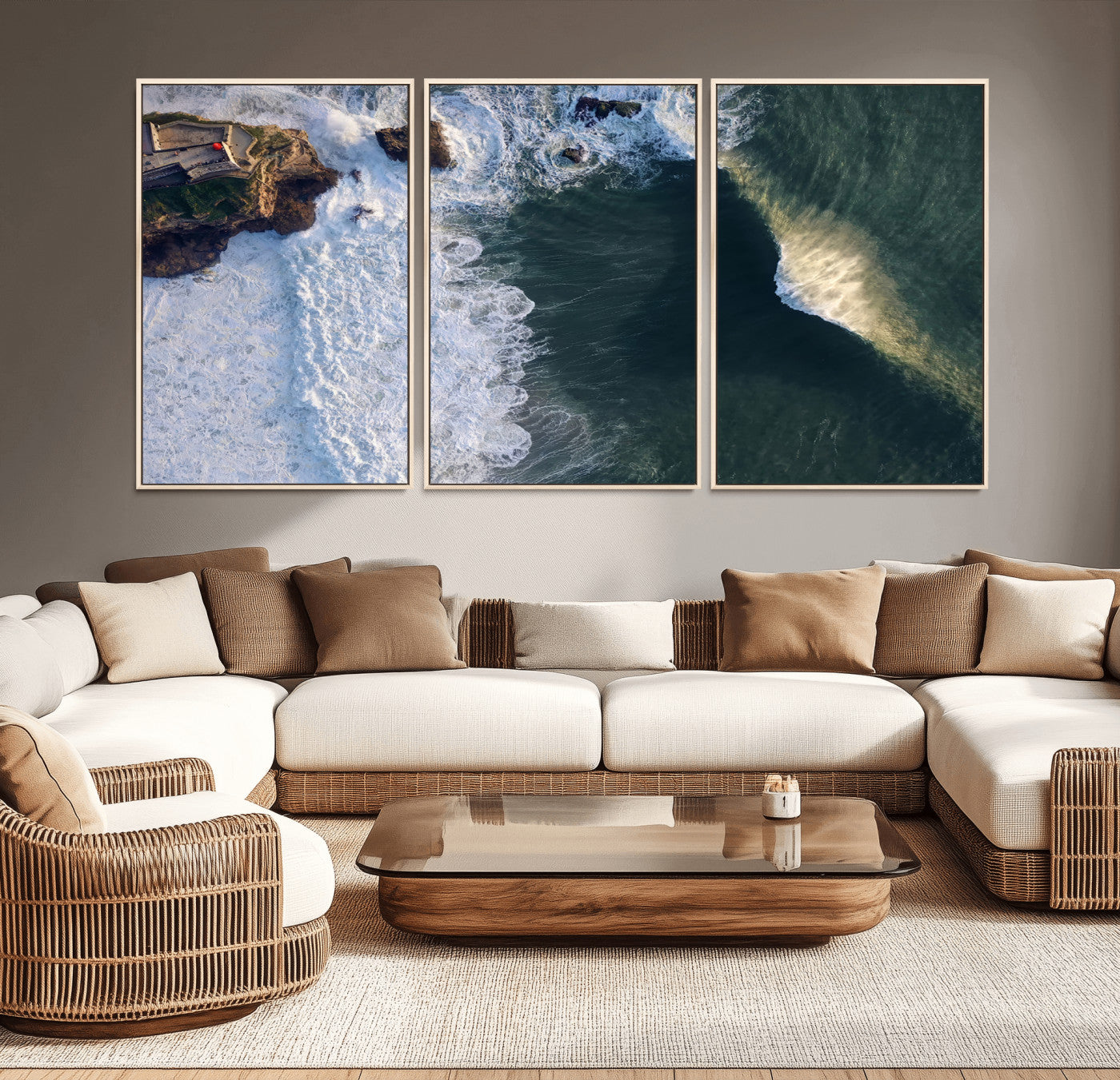 37405684-MGV-CV-36X24-Nazaré Coast Wall Art Canvas Print, Framed Aerial Ocean Art Picture Print, Coastal Fortress Perfect Dramatic Coastal Decor Artwork