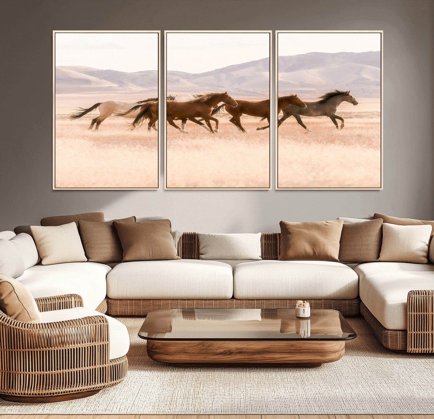 83644685-MGV-CV-36X24-Wild Horse Art Wall Art Canvas Print, Framed Rustic Western Art Picture Print, Desert Horse Scene Perfect Rustic Western Decor
