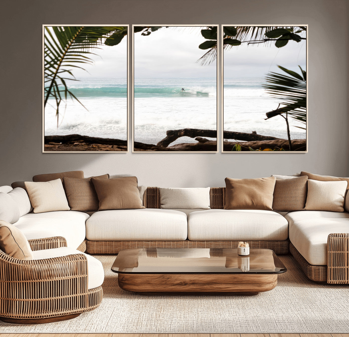 50382104-MGV-CV-36X24-Tropical Surf Wall Art Canvas Print, Framed Palm Tree View Art Picture Print, Beach House Art Perfect Boho Coastal Decor Artwork