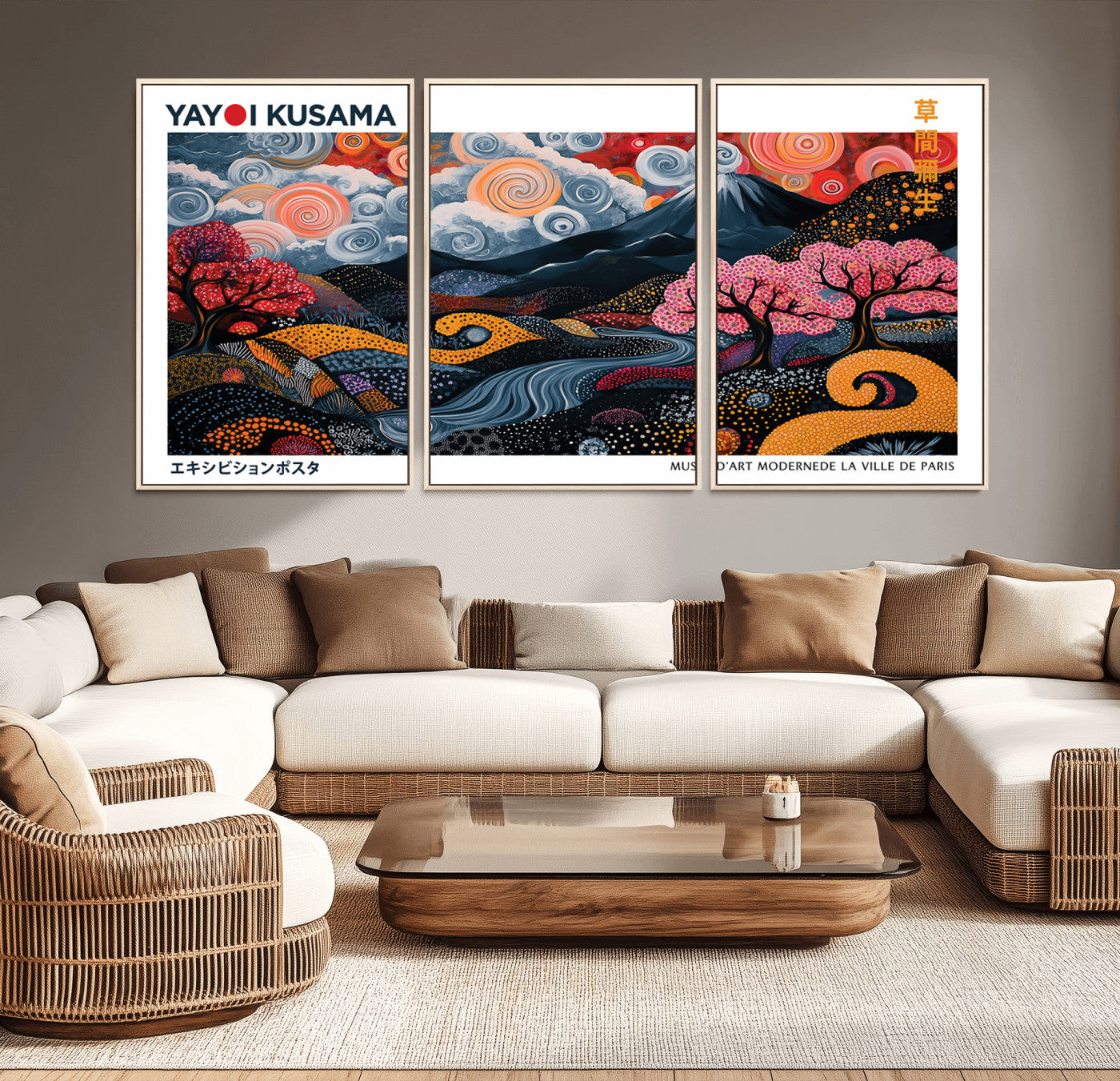 43879290-MGV-CV-36X24-Japanese Abstract Wall Art – Mount Fuji Cherry Blossom Canvas Print, Modern Asian Inspired Landscape Decor for Living Room,