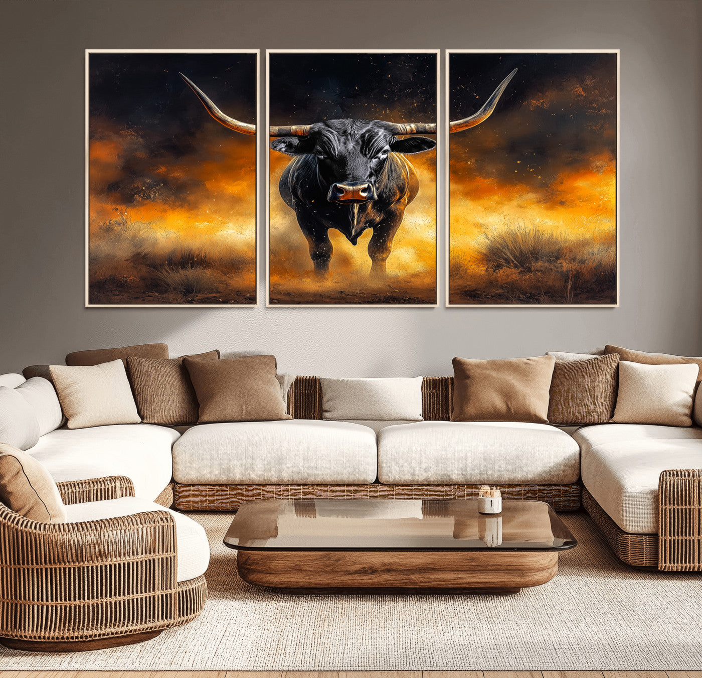 58293979-MGV-CV-36X24-Longhorn Canvas Wall Art Canvas Print, Framed Bold Bull Wall Art Art Picture Print, Western Animal Decor Perfect Western Dramatic