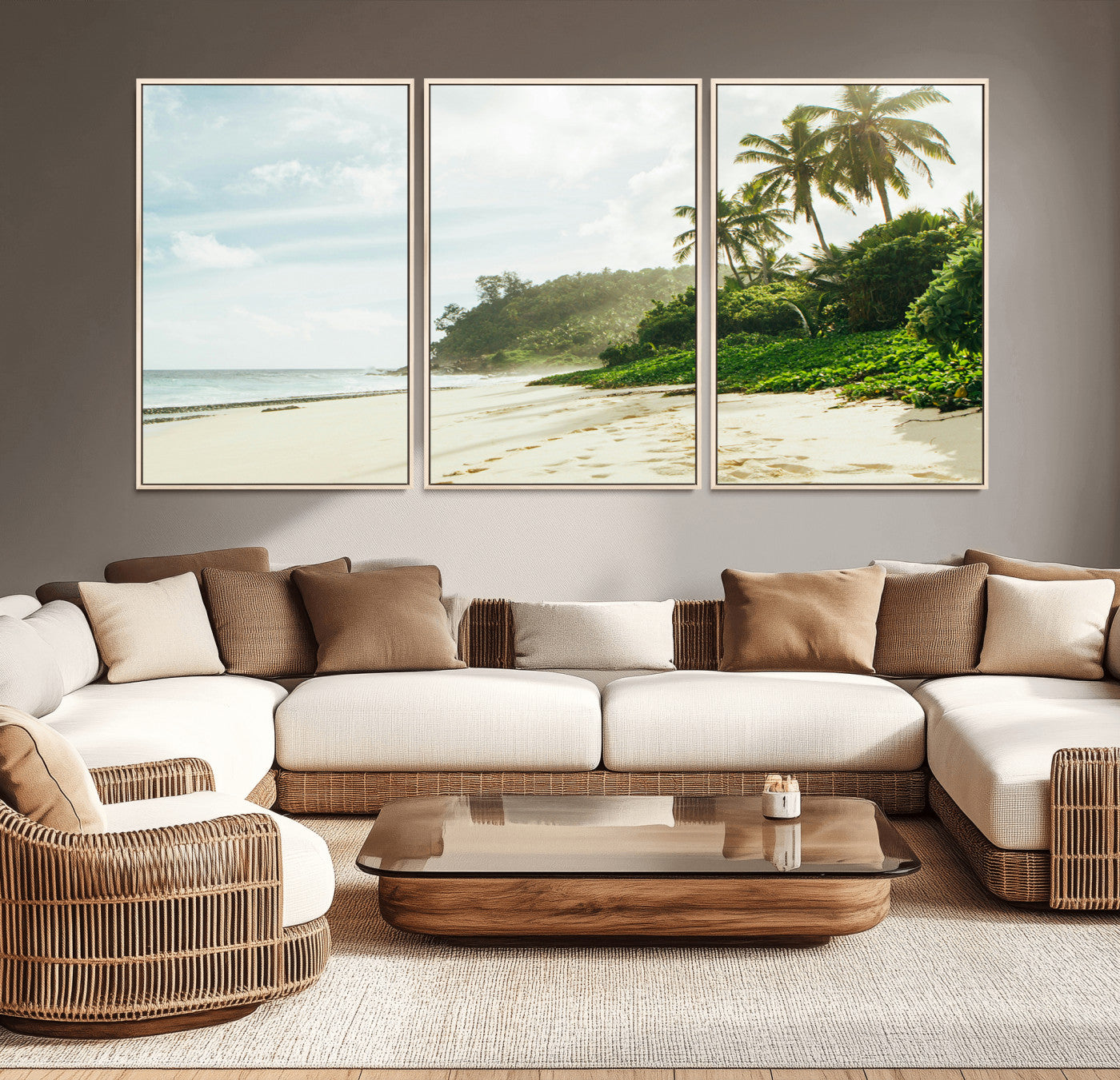42984524-MGV-FC-60X30-3P_Natural-Relaxing Beach Wall Art Canvas Print, Framed Ocean View Art Picture Print, Coastal Serenity Perfect Tropical Coastal Decor Artwork