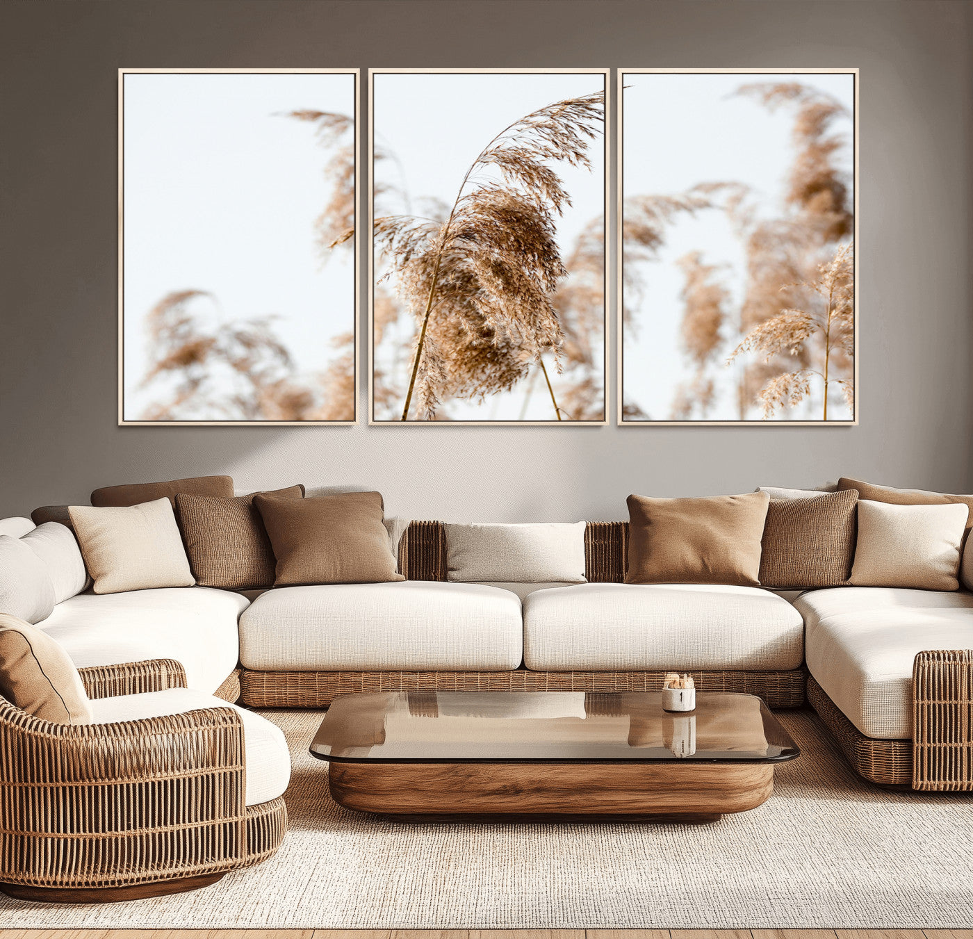 17019393-MGV-CV-36X24-Pampas Grass Wall Art Canvas Print, Framed Neutral Tones Art Picture Print, Minimalist Nature Perfect Boho Minimalist Decor