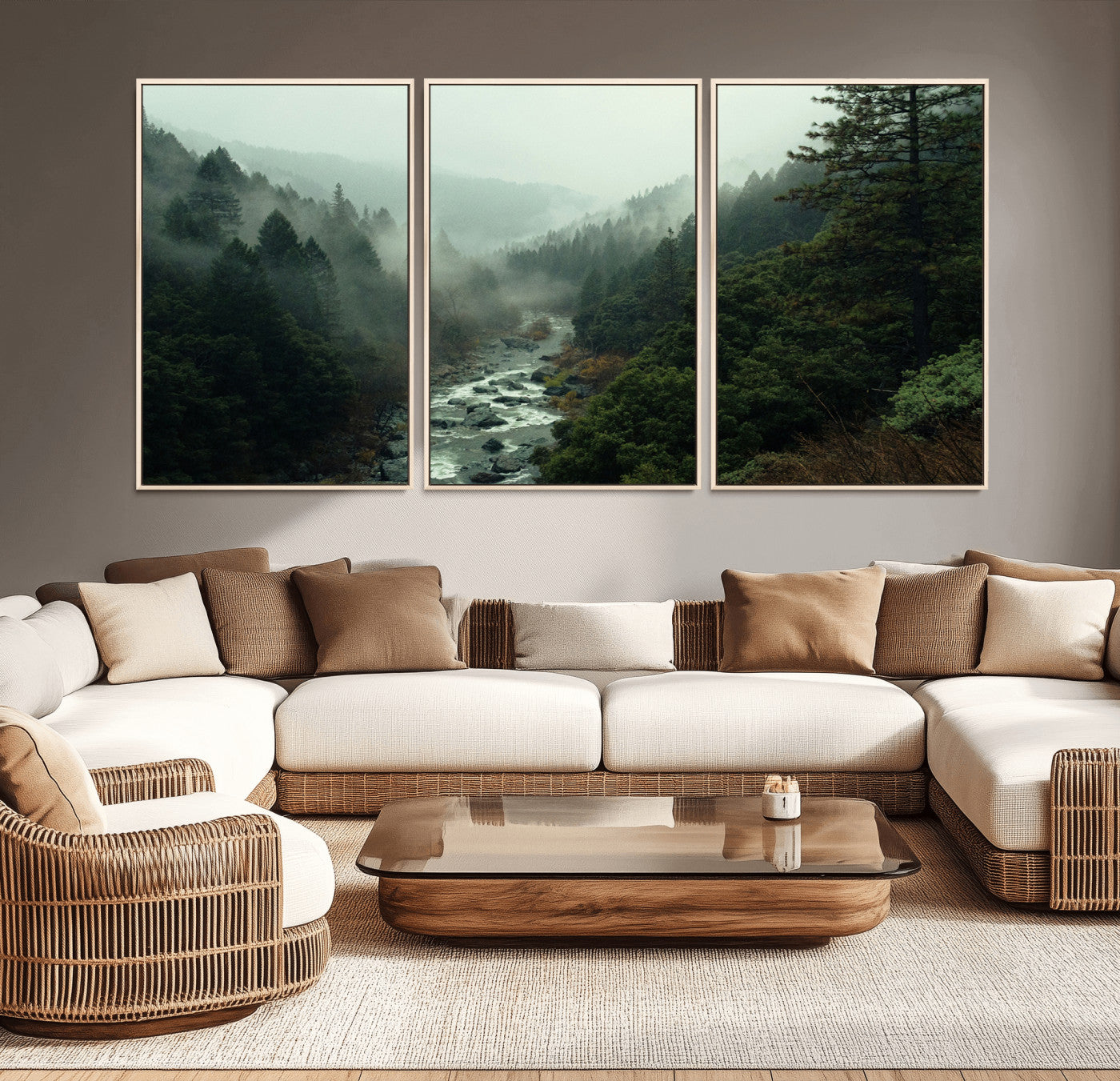 48497565-MGV-CV-36X24-Misty Forest Wall Art Canvas Print, Framed Foggy River Art Picture Print, Moody Landscape Perfect Moody Wilderness Decor Artwork