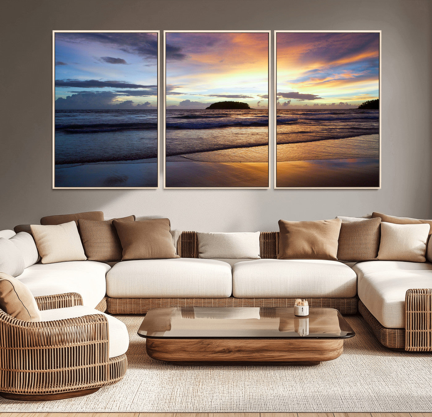 36714356-MGV-CV-36X24-Beach Sunset Wall Art Canvas Print, Framed Ocean Waves Art Picture Print, Tropical Seascape Perfect Coastal Serenity Decor Artwork