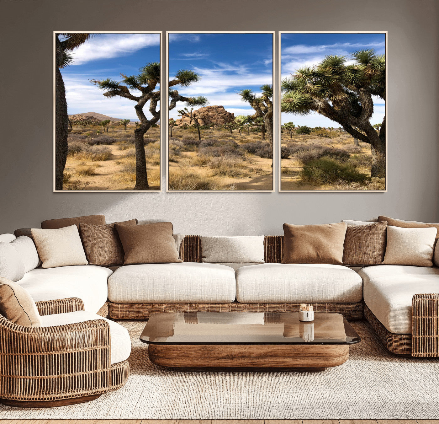 25722592-MGV-CV-36X24-Joshua Tree Desert Wall Art Canvas Print, Framed Southwestern Nature Art Picture Print, Rustic Earth Tones Perfect Southwestern