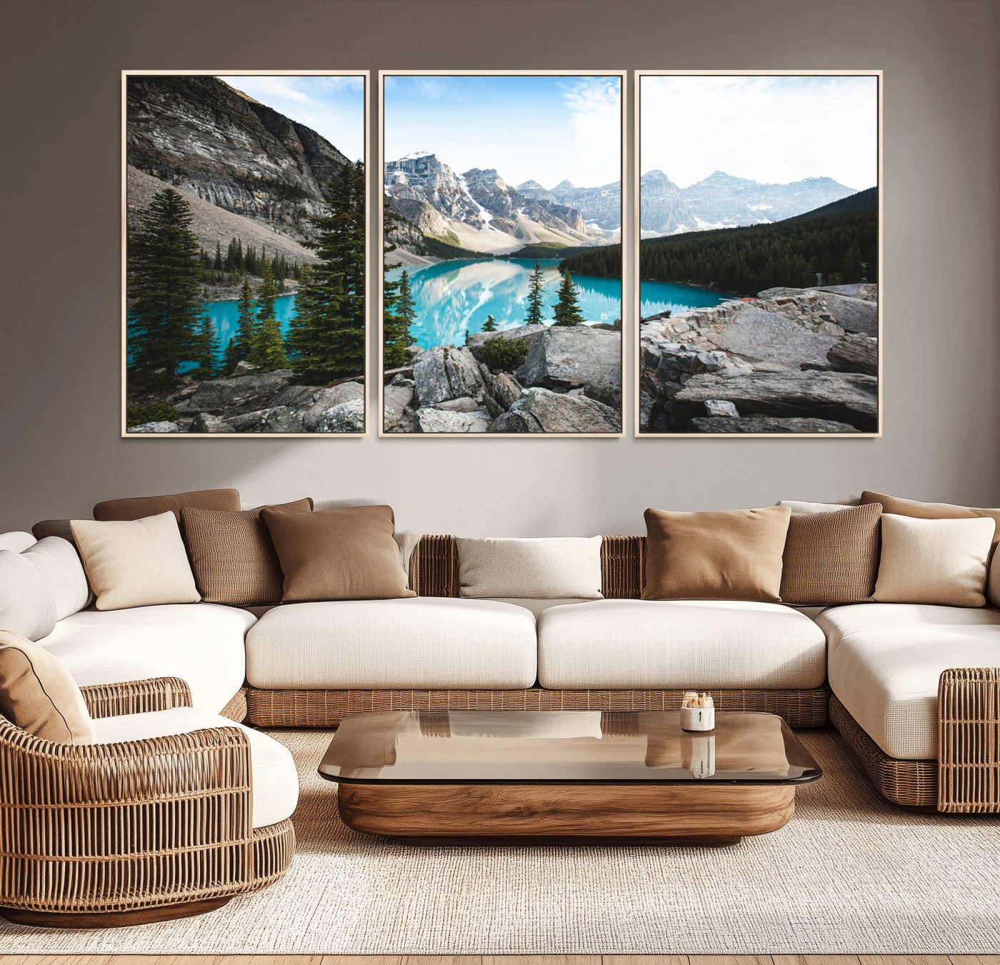 98014896-MGV-CV-36X24-Canadian Rockies Wall Art Canvas Print, Framed Mountain Landscape Art Picture Print, Turquoise Water Perfect Scandinavian