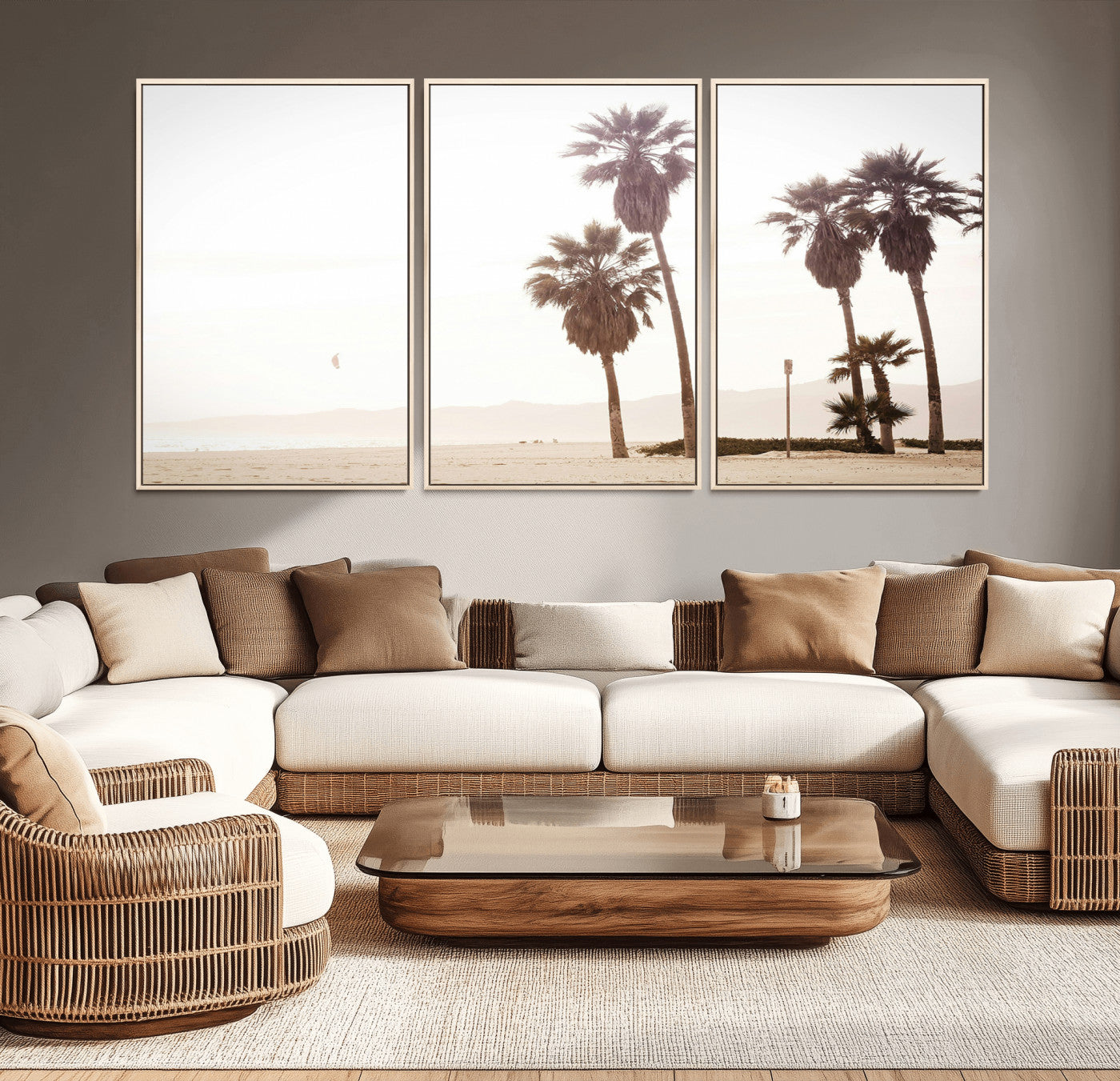 48255923-MGV-CV-36X24-Coastal Light Wall Art Canvas Print, Framed Relaxing Shoreline Art Picture Print, Minimalist Ocean Perfect Tropical Serenity Decor