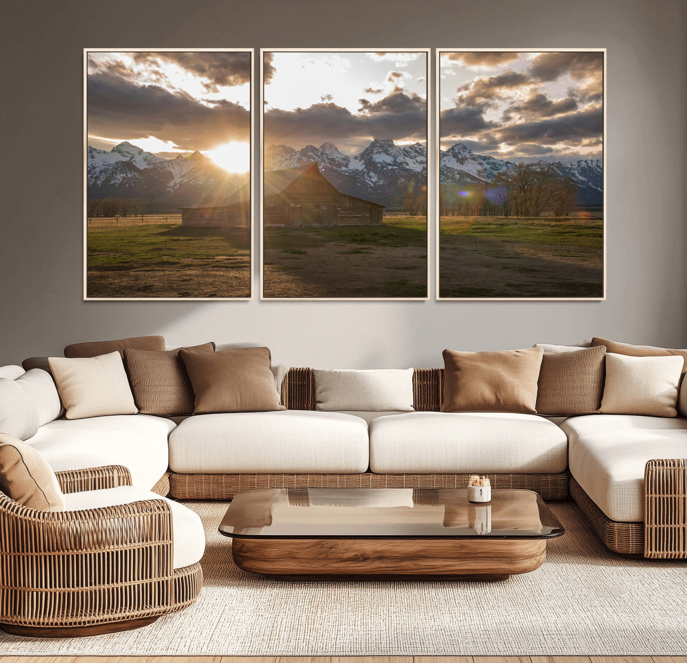 52555760-MGV-CV-36X24-Snowy Peaks Wall Art Canvas Print, Framed Nature Escape Art Picture Print, Rustic Charm Perfect Rustic Western Decor Artwork