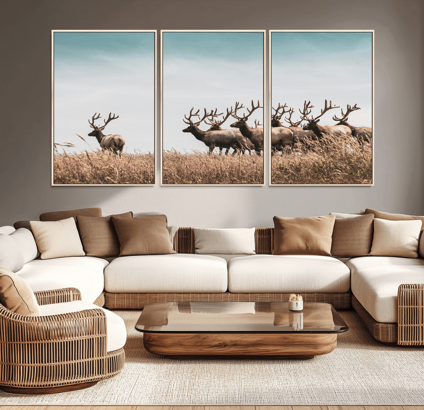 81594705-MGV-CV-36X24-Elk Herd Wall Art Canvas Print, Framed Wildlife Photography Art Picture Print, Rustic Nature Print Perfect Rustic Wildlife Decor