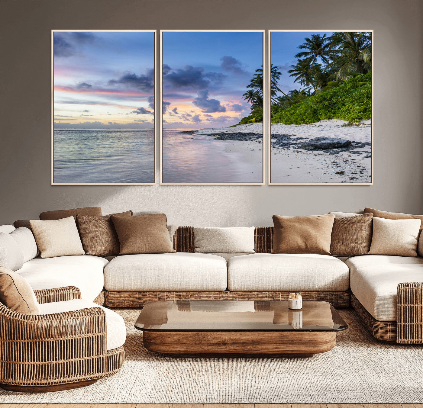 75045485-MGV-CV-36X24-Tropical Beach Wall Art Canvas Print, Framed Sunset Glow Art Picture Print, Palm Tree Coast Perfect Tropical Coastal Decor Artwork