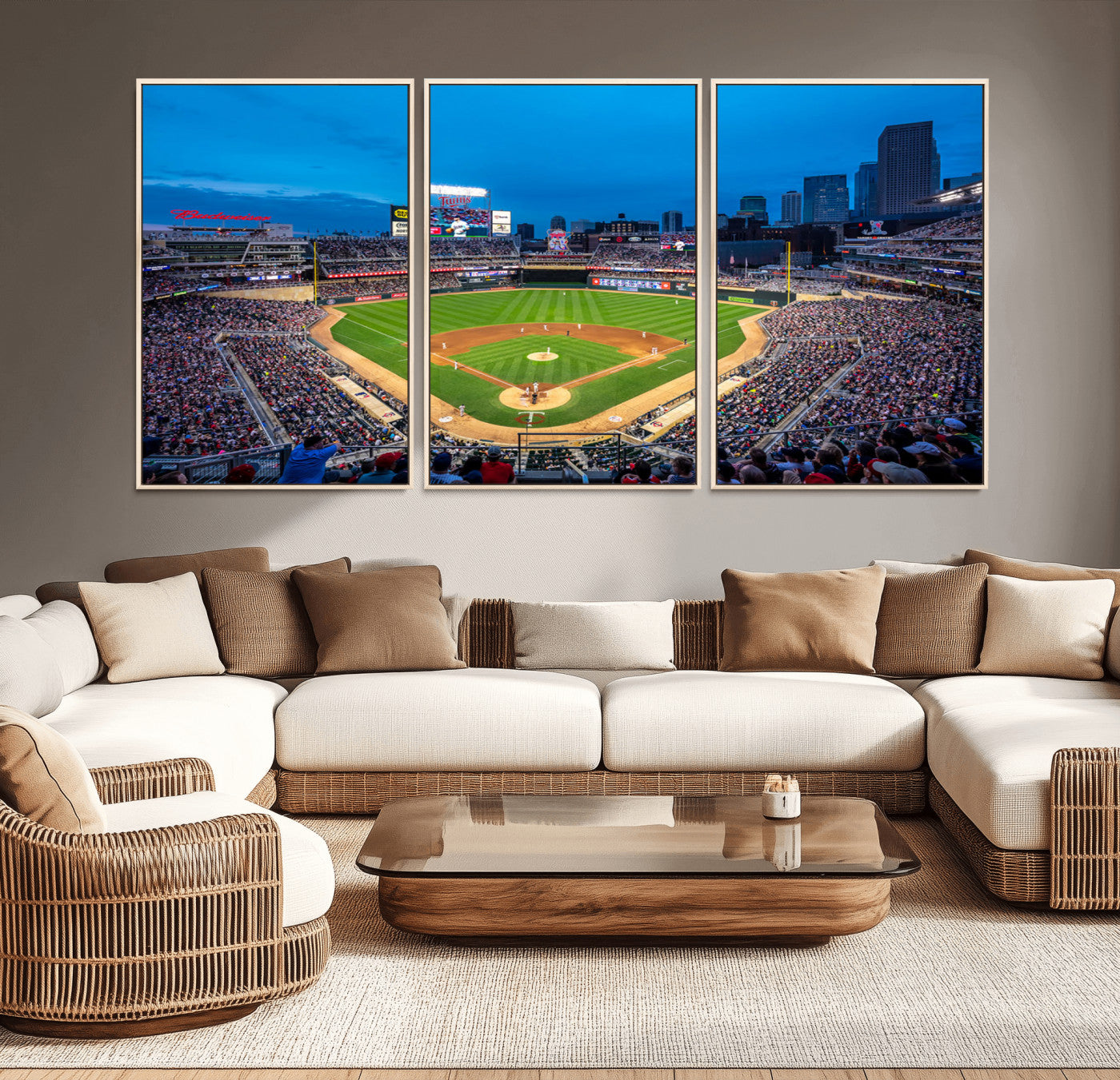 77273035-MGV-CV-36X24-Baseball Stadium Wall Art – Panoramic Evening Game Canvas Print, Sports Fan Decor for Man Cave, Office, Bar, or Living Room