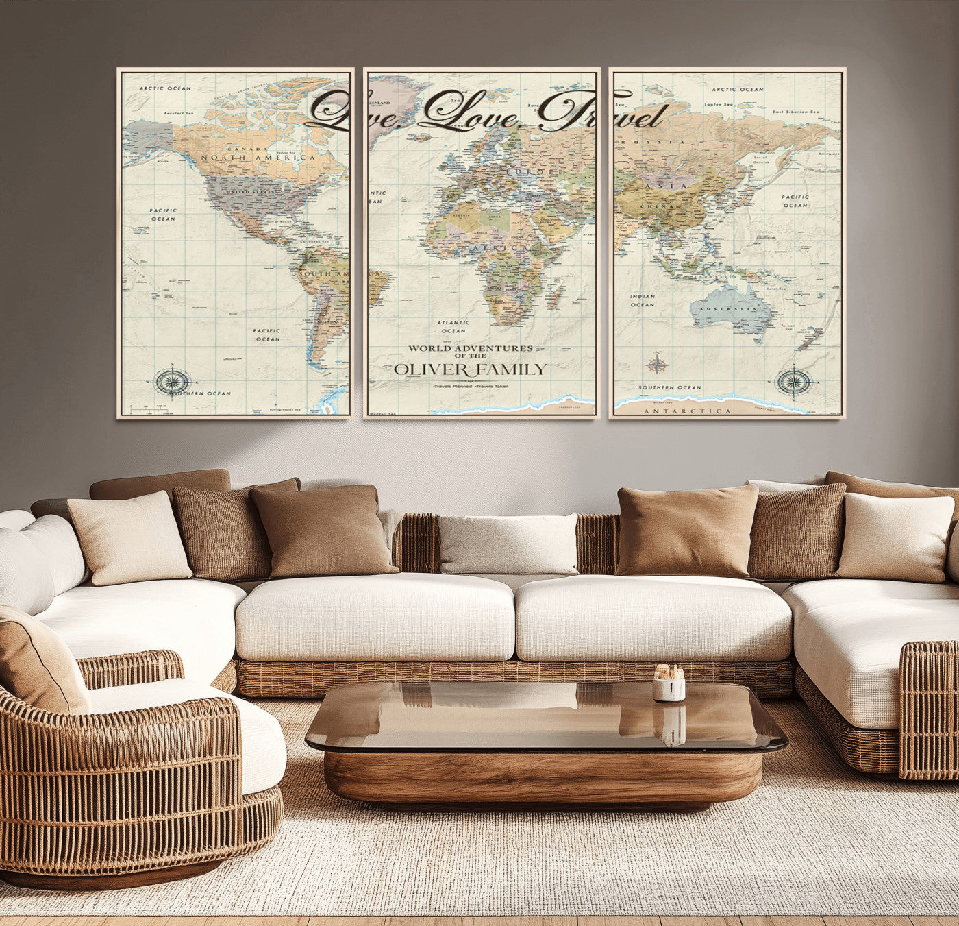 19479008-MGV-CV-36X24-Live Love Travel Wall Art – Detailed World Map Canvas Print, Adventure Decor for Living Room, Office or Bedroom, Travel Gift for