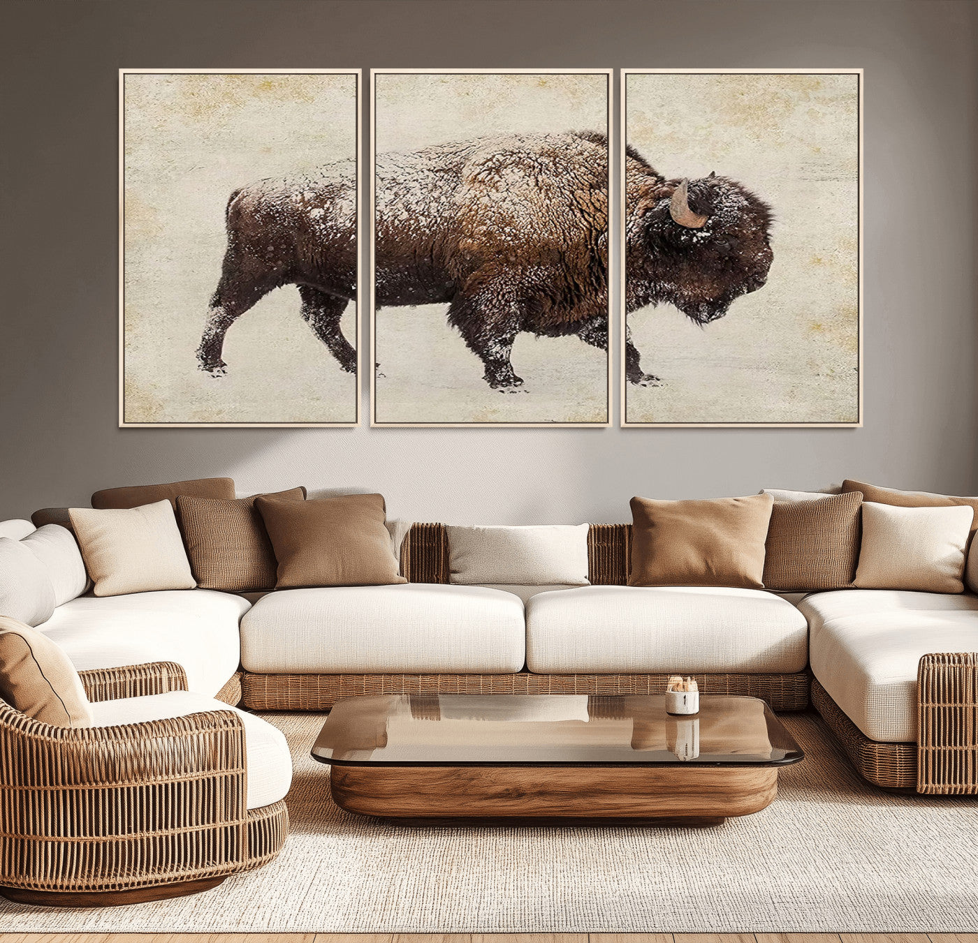 54810031-MGV-CV-36X24-Western Wall Art – Snow Covered Bison Canvas Print, Rustic Wildlife Photography Decor for Bedroom, Living Room, Office, Lodge,
