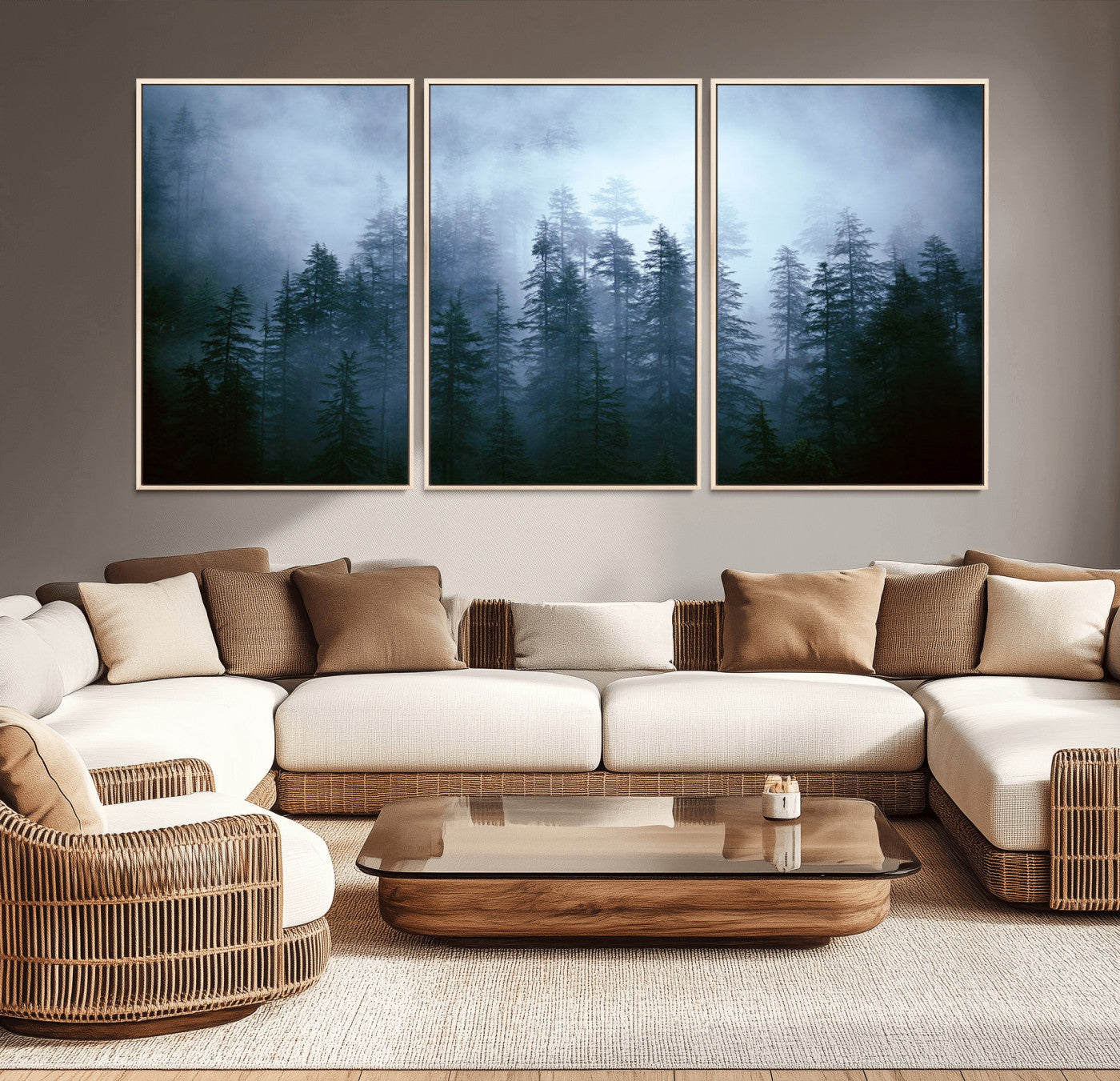 93439624-MGV-CV-36X24-Forest Wall Art – Misty Pine Trees Canvas Print, Moody Nature Photography Decor for Bedroom, Living Room, Office, Cabin, Lodge or
