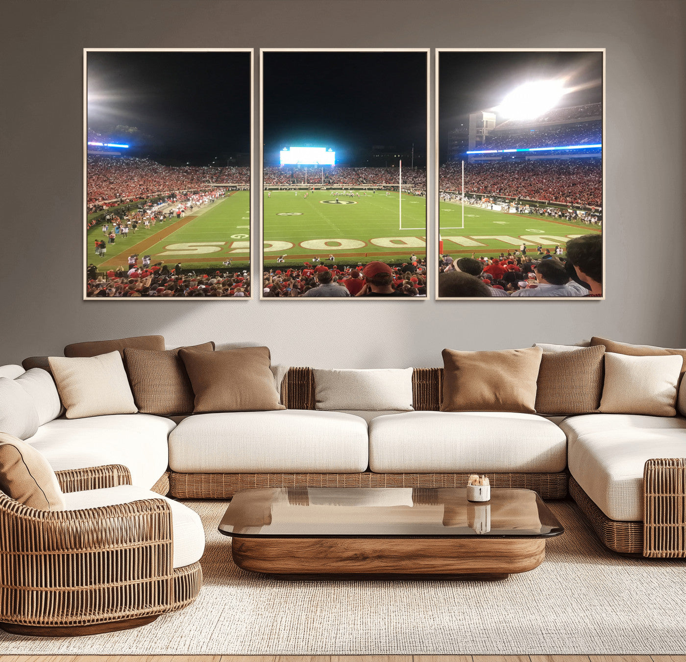 16230786-MGV-CV-36X24-Sanford Stadium Wall Art – Georgia Bulldogs Football Night Game Canvas Print, College Sports Decor for Man Cave, Bar, Office, or