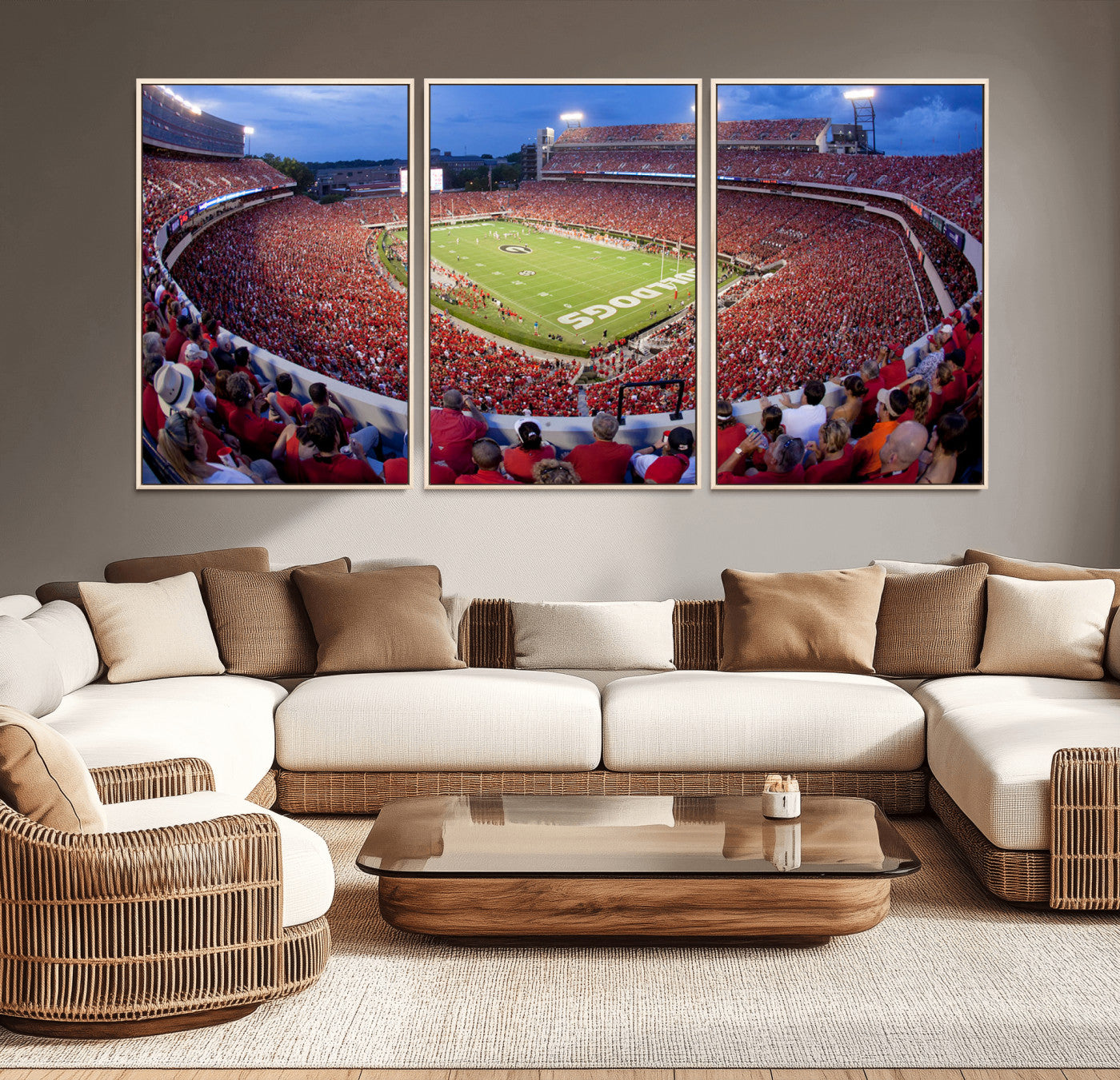 10244378-MGV-CV-36X24-Sanford Stadium Wall Art – Georgia Bulldogs Football Panoramic Evening Canvas Print, College Game Day Decor for Man Cave, Bar, or