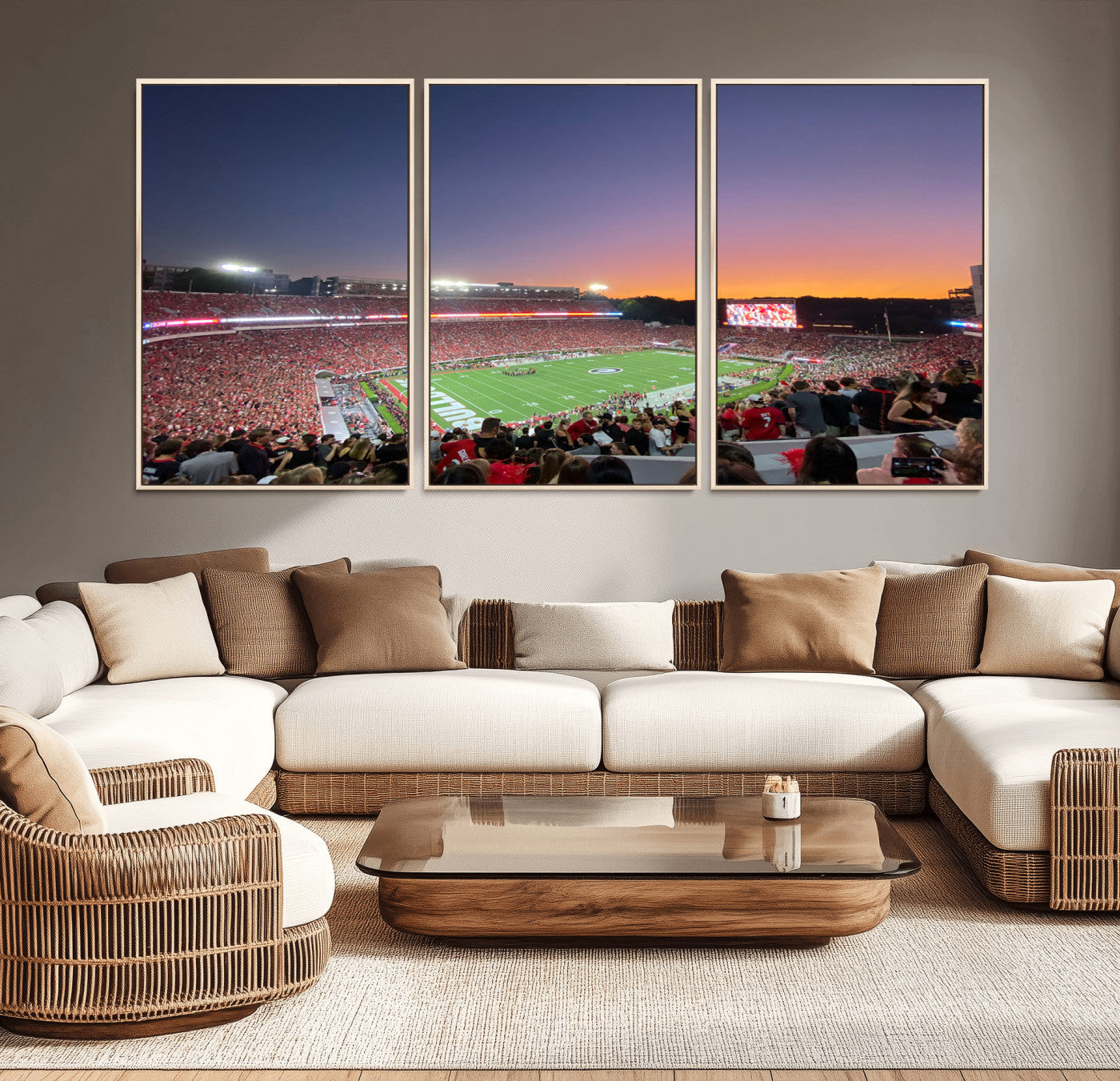 25139565-MGV-CV-36X24-Sanford Stadium Wall Art – Georgia Bulldogs Football Sunset Panorama Canvas Print, College Game Day Decor for Man Cave, Bar, or