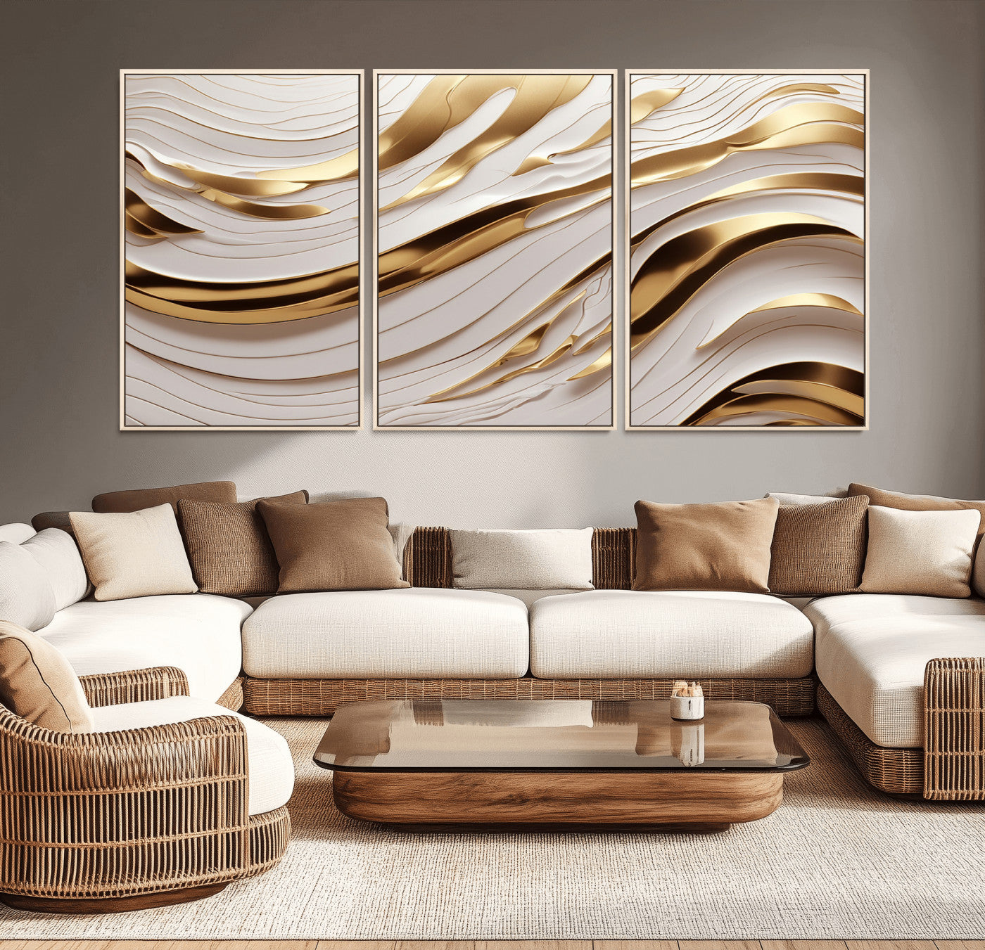 41237-MGV-CV-36X24-Gold Waves Wall Art Canvas Print, Framed Elegant Flow Art Picture Print, Luxury Layers Perfect Minimal Luxe Decor Artwork
