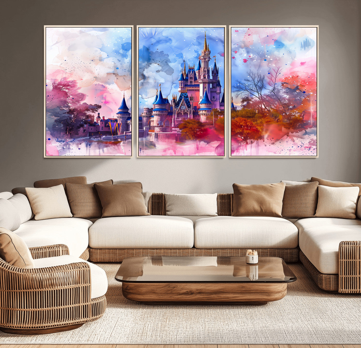 15129-MGV-CV-36X24-Disney Castle Wall Art Canvas Print, Framed Cinderella Palace Art Picture Print, Fantasy Kingdom Perfect Whimsical Fairytale Decor