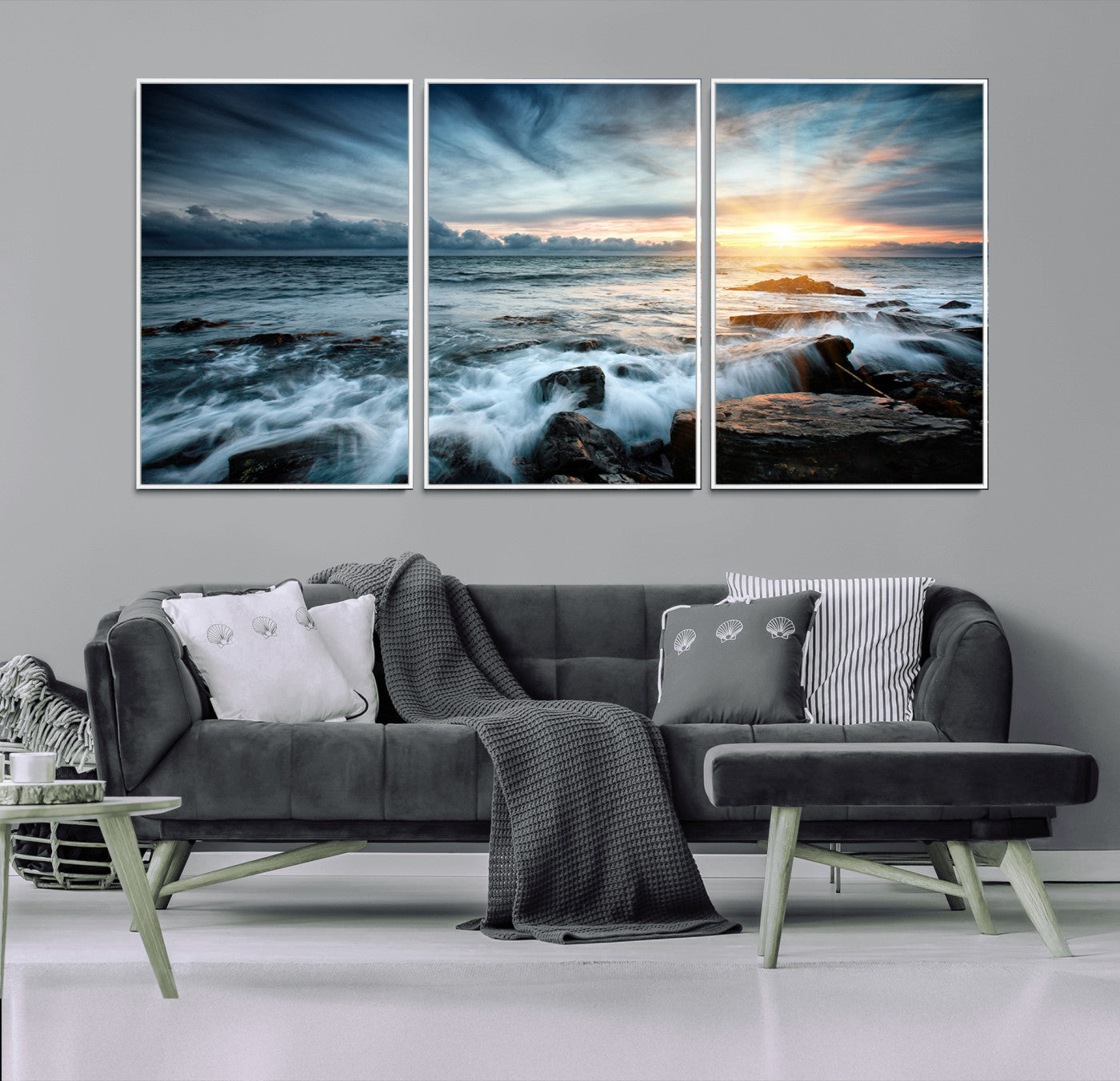 33428-MGV-FC-60X30-3P_White-Ocean Sunrise Wall Art – Serene Seascape Canvas Print, Coastal Home or Office Decor, Perfect for Living Room, Bedroom, or Study