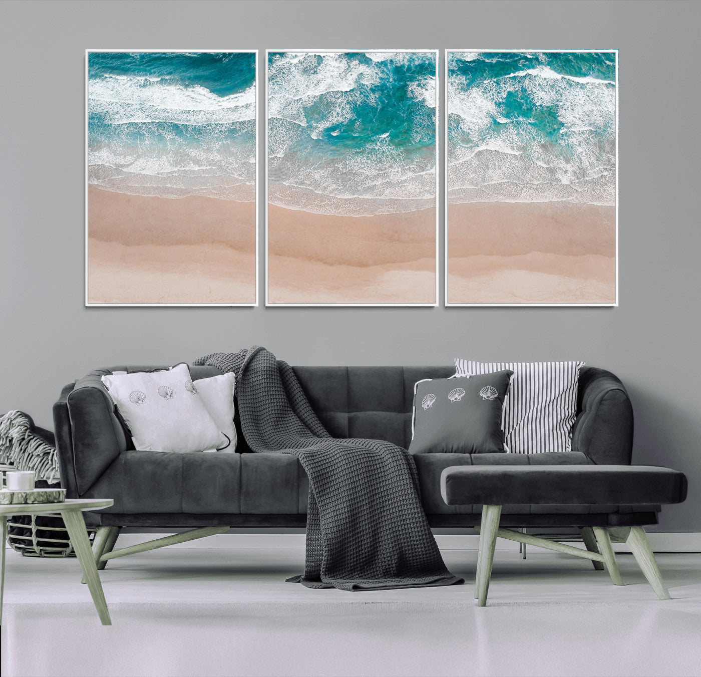 39236-MGV-CV-36X24-Ocean Beach Wall Art – Aerial View of Waves and Sand Canvas Print, Coastal Home Decor for Living Room, Bedroom, Office or Beach