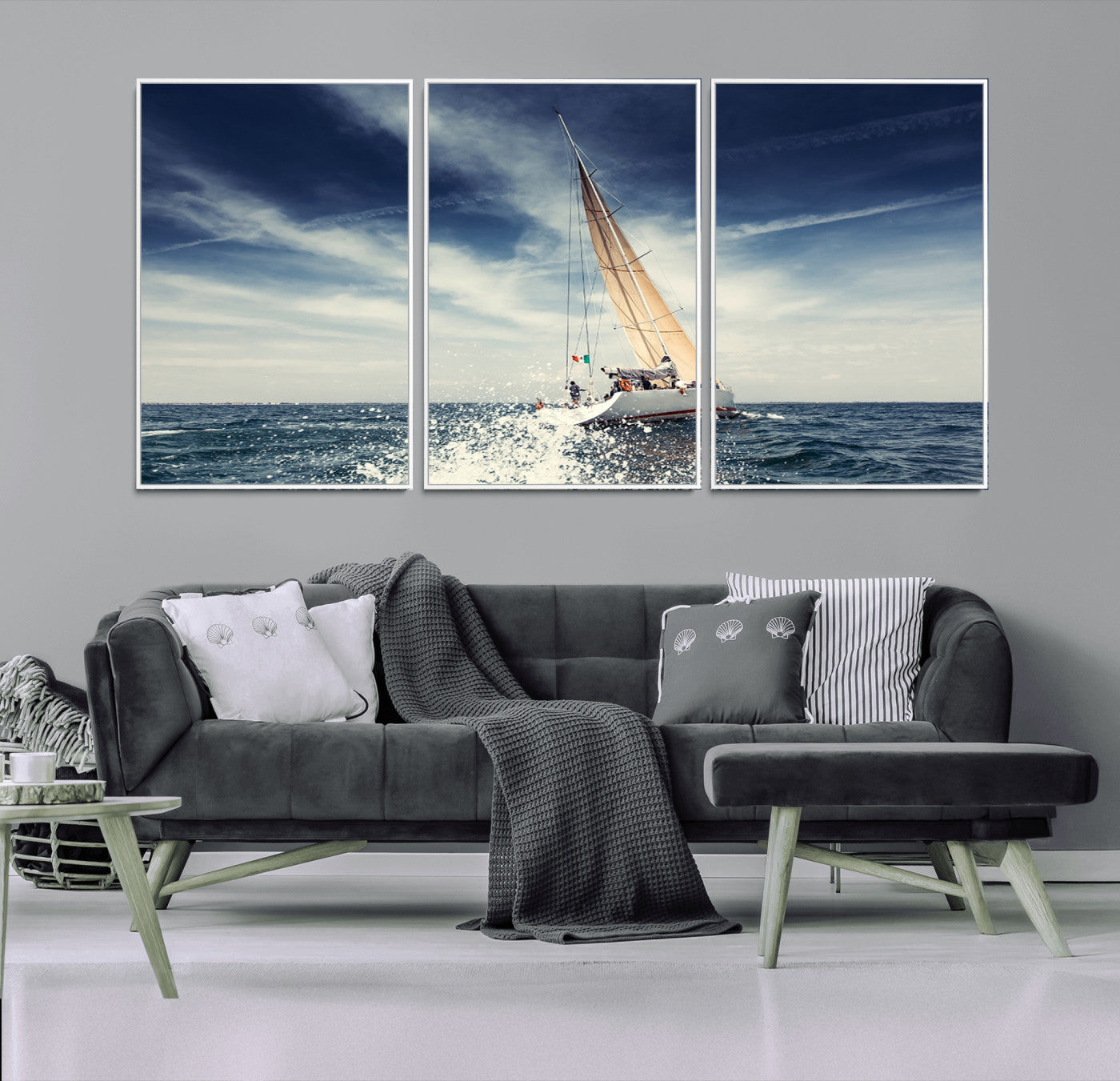 75430-MGV-CV-36X24-Sailing Boat Wall Art – Dynamic Ocean Yacht Canvas Print, Nautical Decor for Living Room, Office, Beach House or Cabin