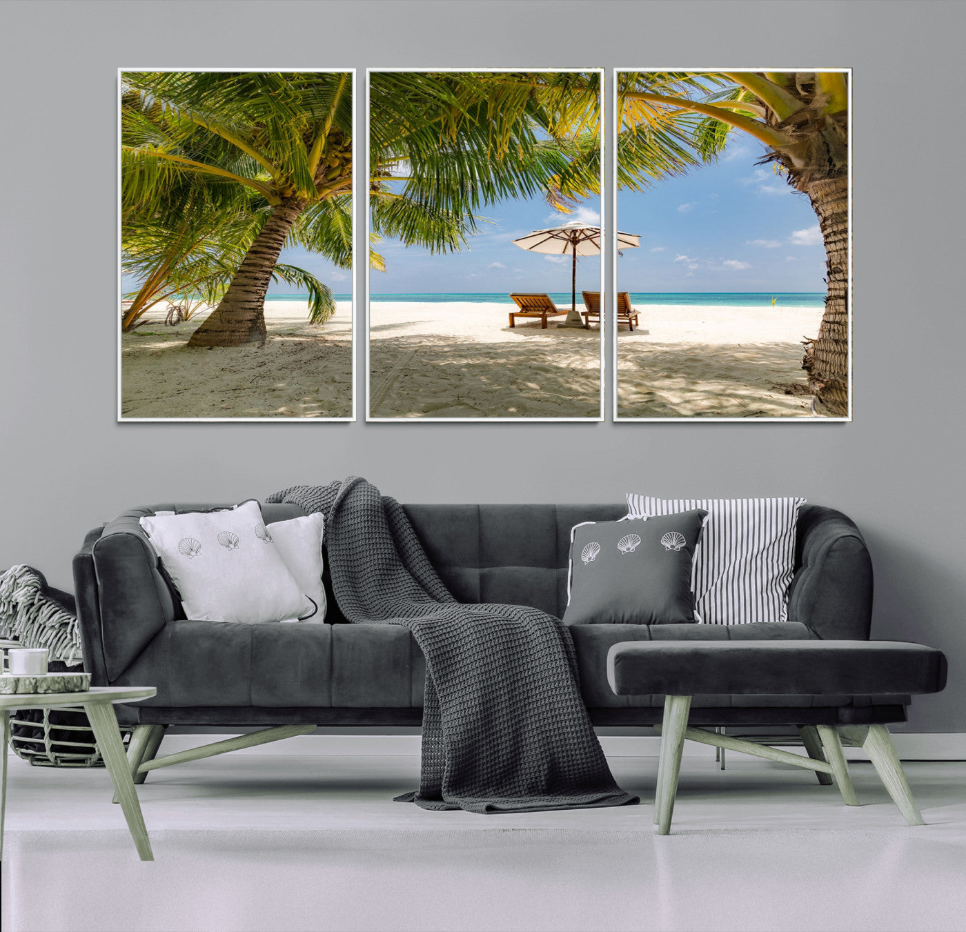 83601-MGV-CV-36X24-Tropical Beach Wall Art – Serene Palm Trees and Lounge Chairs Canvas Print, Relaxing Coastal Decor for Living Room, Bedroom or