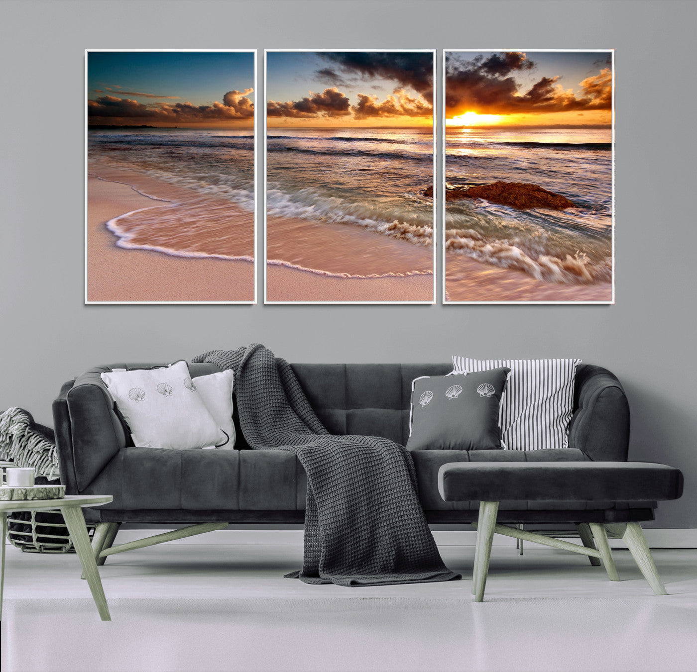 38302-MGV-CV-36X24-Sunset Beach Wall Art – Stunning Ocean Waves and Rock Canvas Print, Warm Coastal Decor for Living Room, Bedroom, Office or Beach