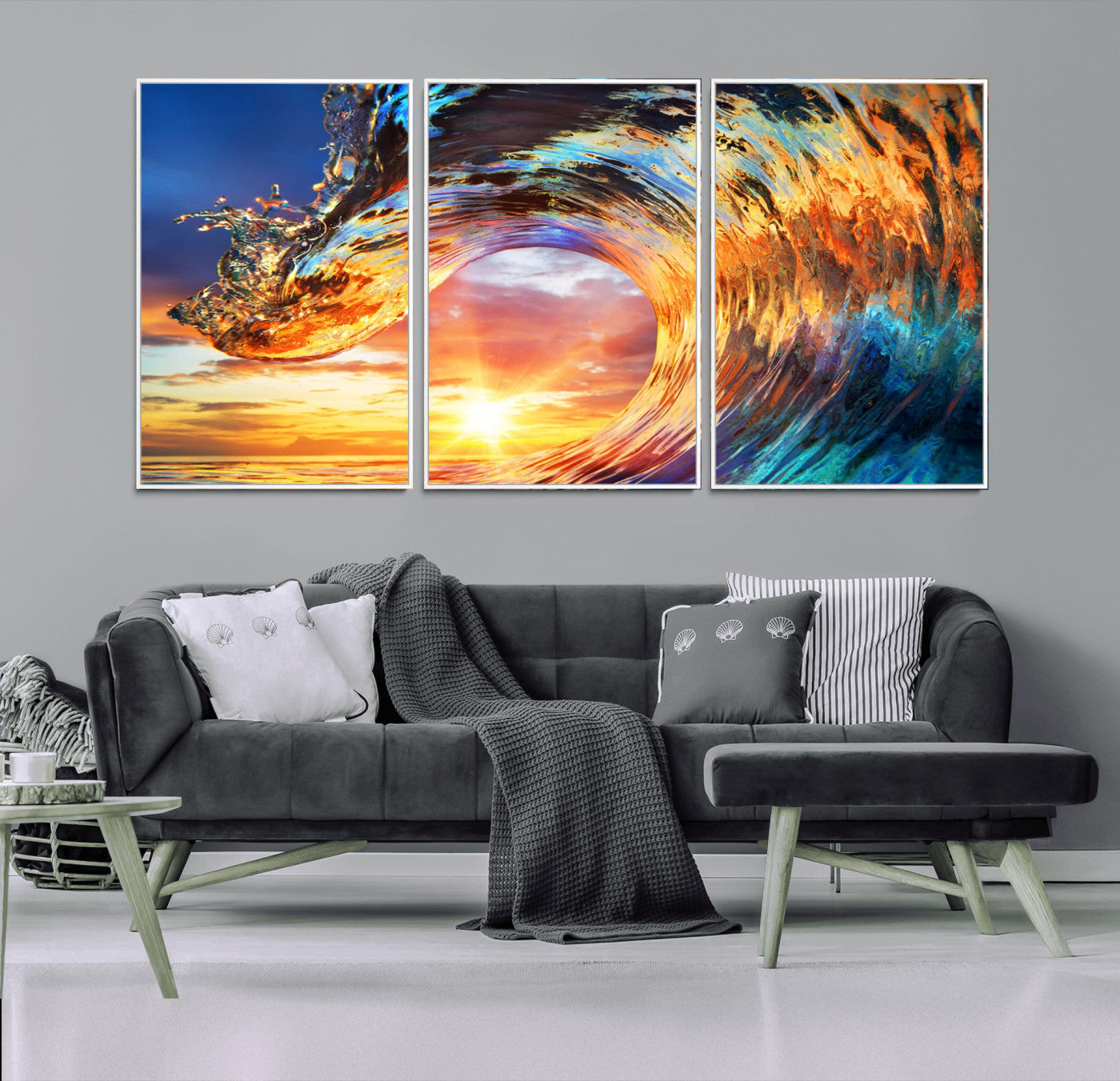52890-MGV-CV-36X24-Surfing Wave Wall Art Canvas Print, Framed Sunset Ocean Art Picture Print, Ocean Wave Perfect Nautical Decor Artwork