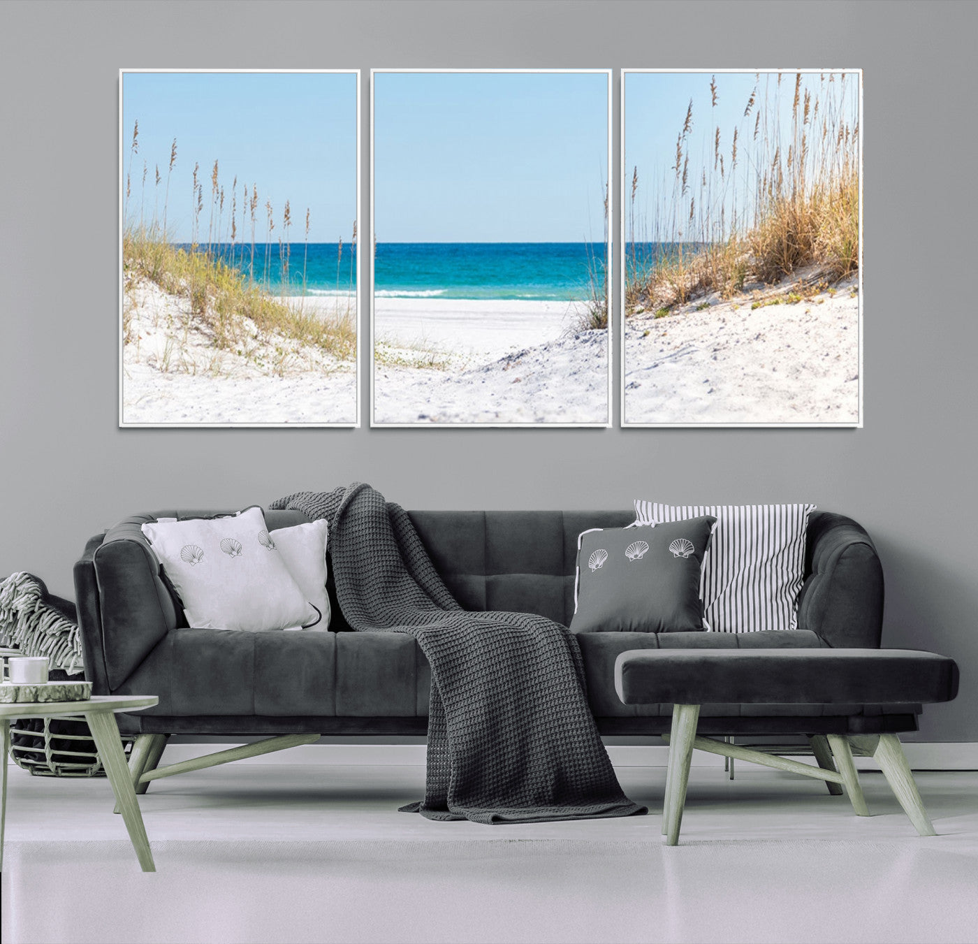 58498-MGV-FC-60X30-3P_White-White Sandy Beach Wall Art – Panoramic Coastal Canvas Print, Ocean View Decor for Living Room, Bedroom, Office, Relaxing Seaside