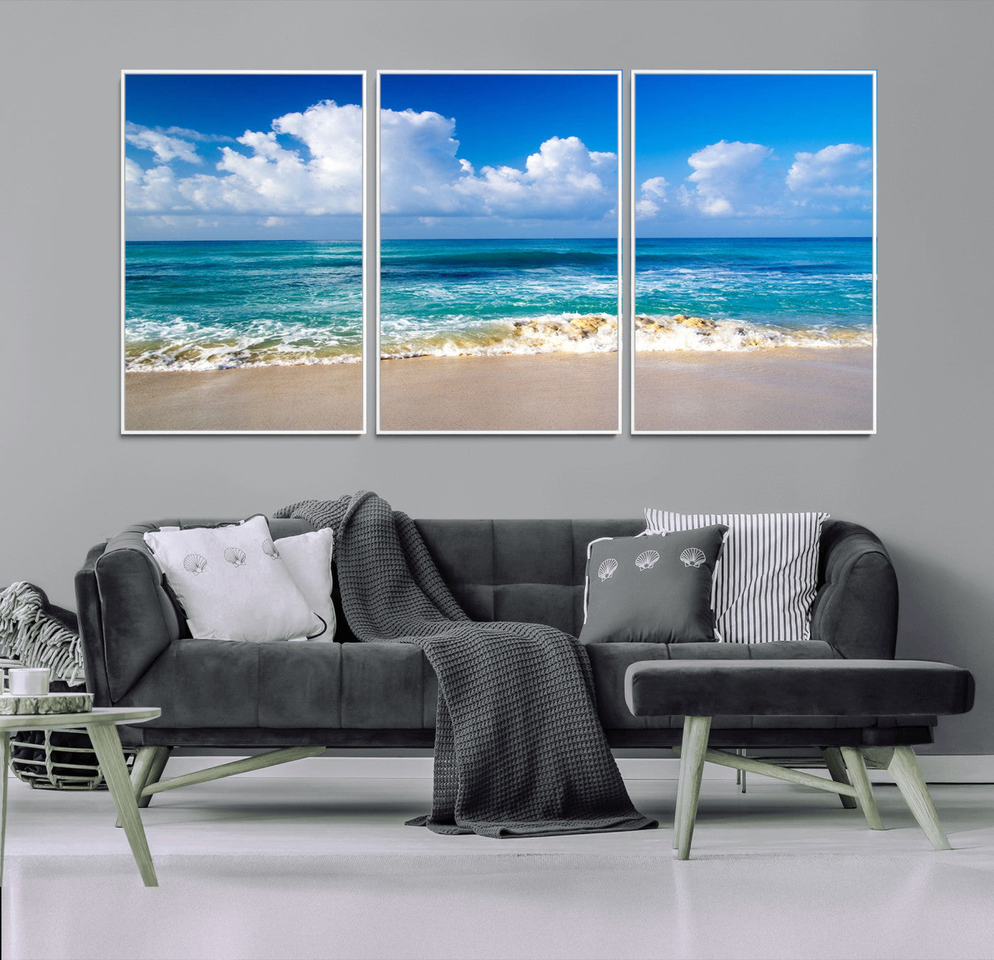 60364-MGV-FC-60X30-3P_White-Tropical Ocean Wave Wall Art – Serene Blue Sea and White Sand Beach Canvas Print, Coastal Landscape Decor for Living Room, Bedroom
