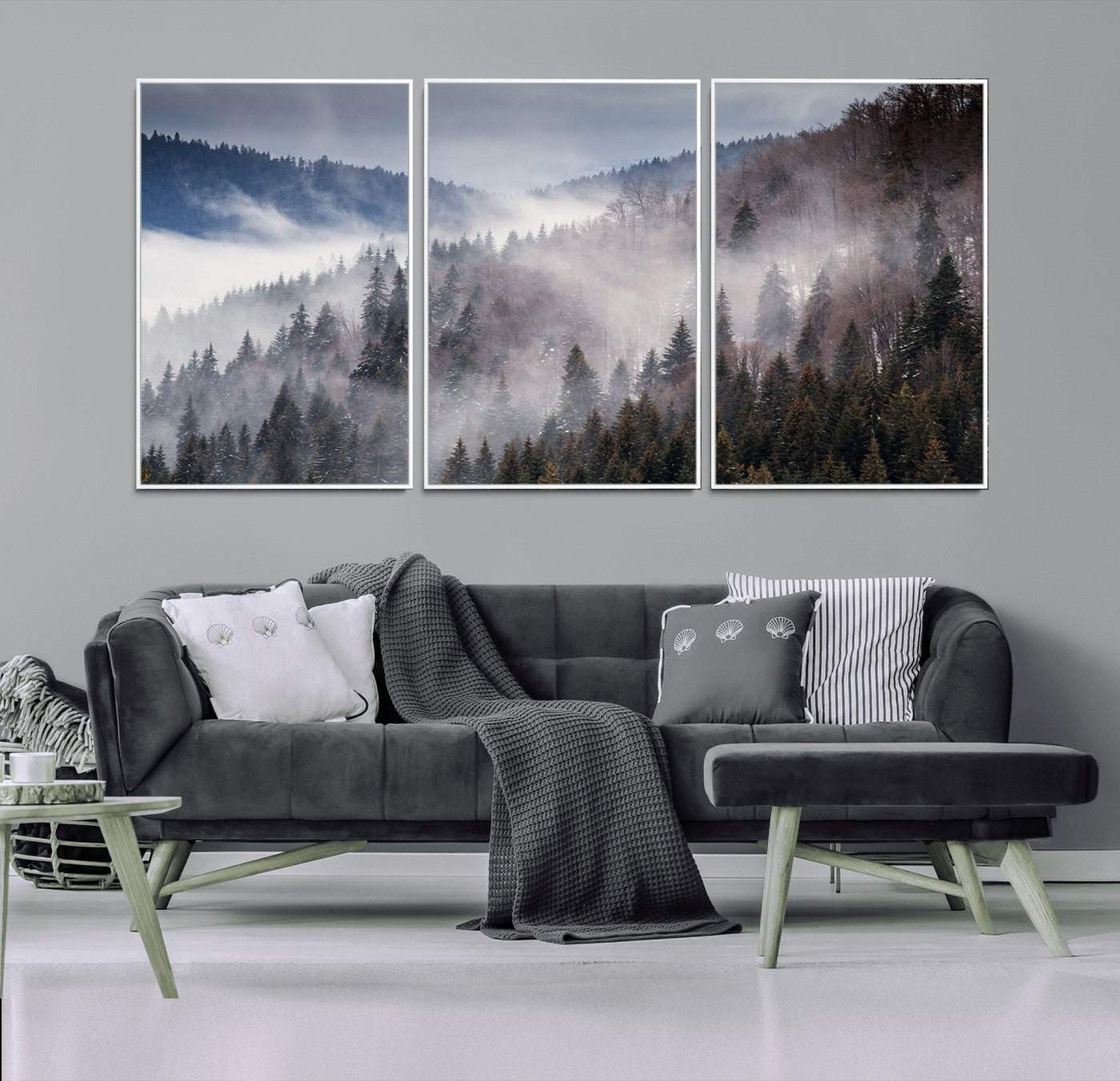 18459-MGV-CV-36X24-Misty Pine Forest Wall Art – Serene Mountain Landscape Canvas Print, Tranquil Nature Artwork for Living Room, Bedroom, Cabin or