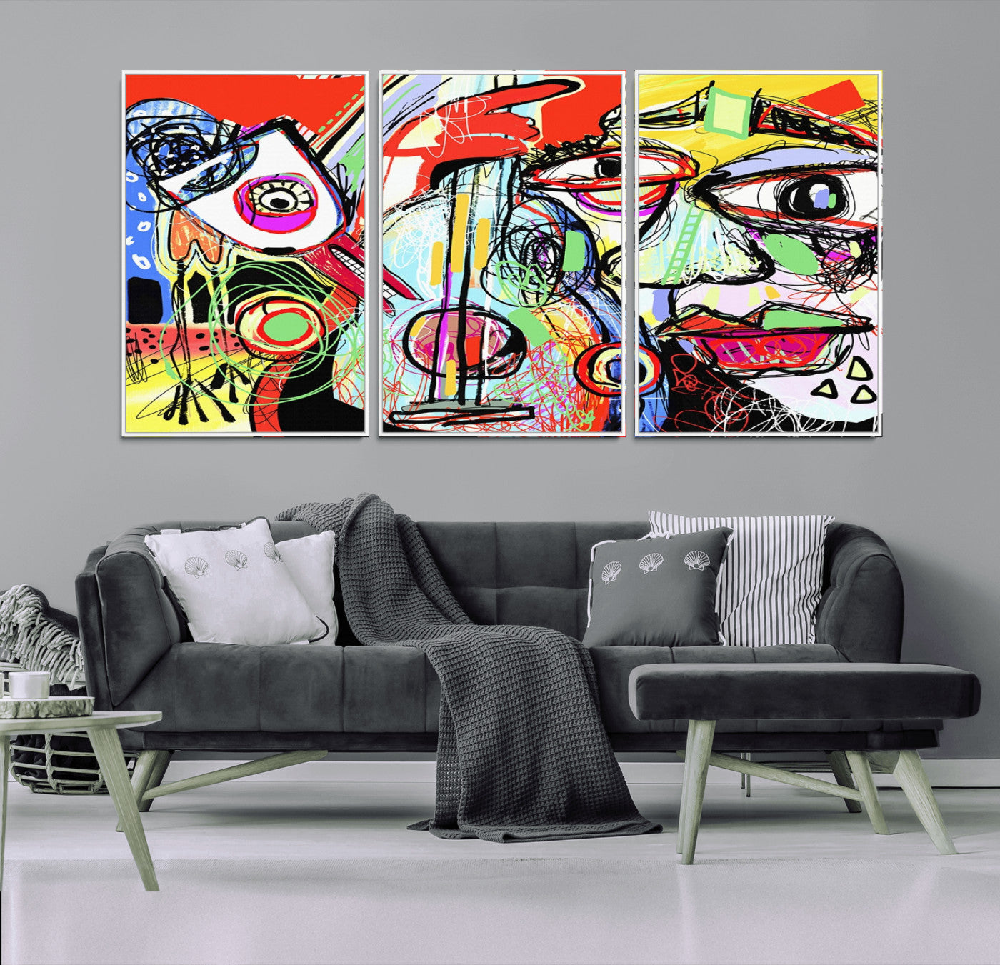 37796-MGV-FC-60X30-3P_White-Picasso Style Wall Art Canvas Print, Framed Picasso Art Picture Print, Picasso Cubism Perfect Modern Abstract Decor Artwork