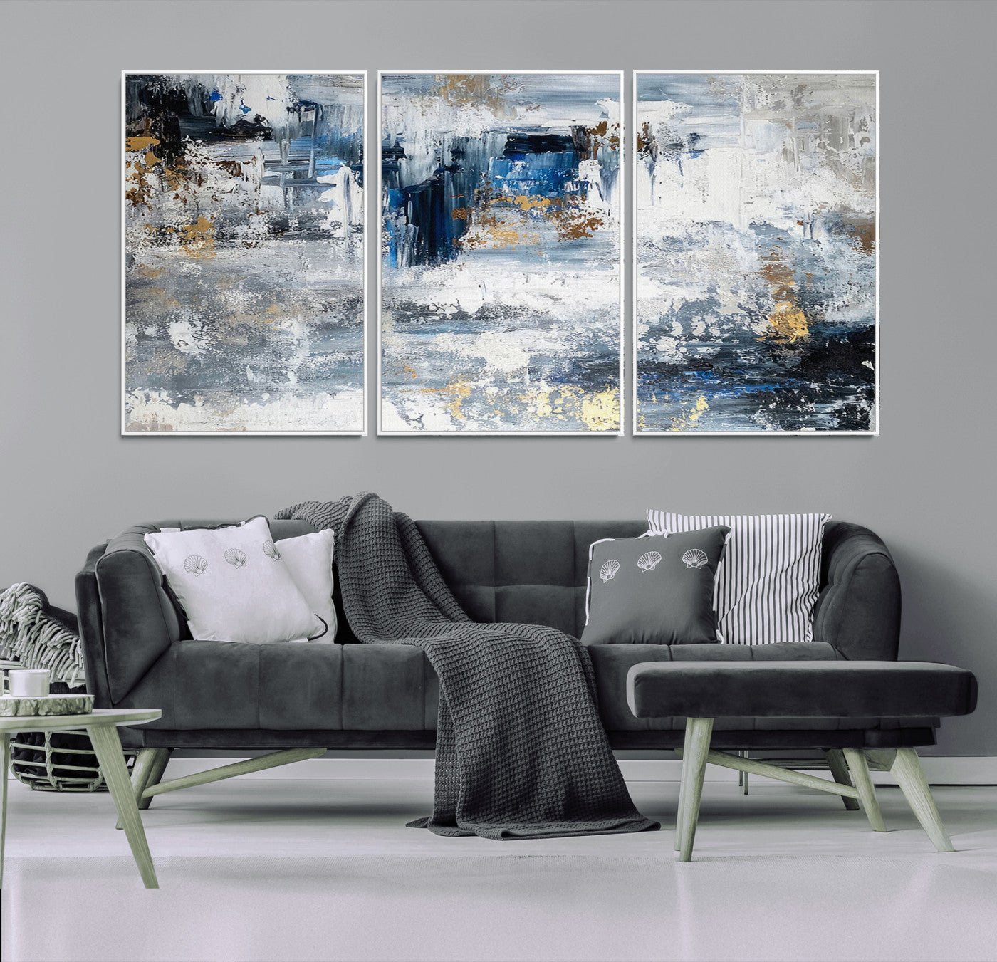 59716-MGV-FC-60X30-3P_White-Abstract Blue and Gold Wall Art – Modern Textured Canvas Print, Contemporary Painting for Living Room, Bedroom, or Office Decor