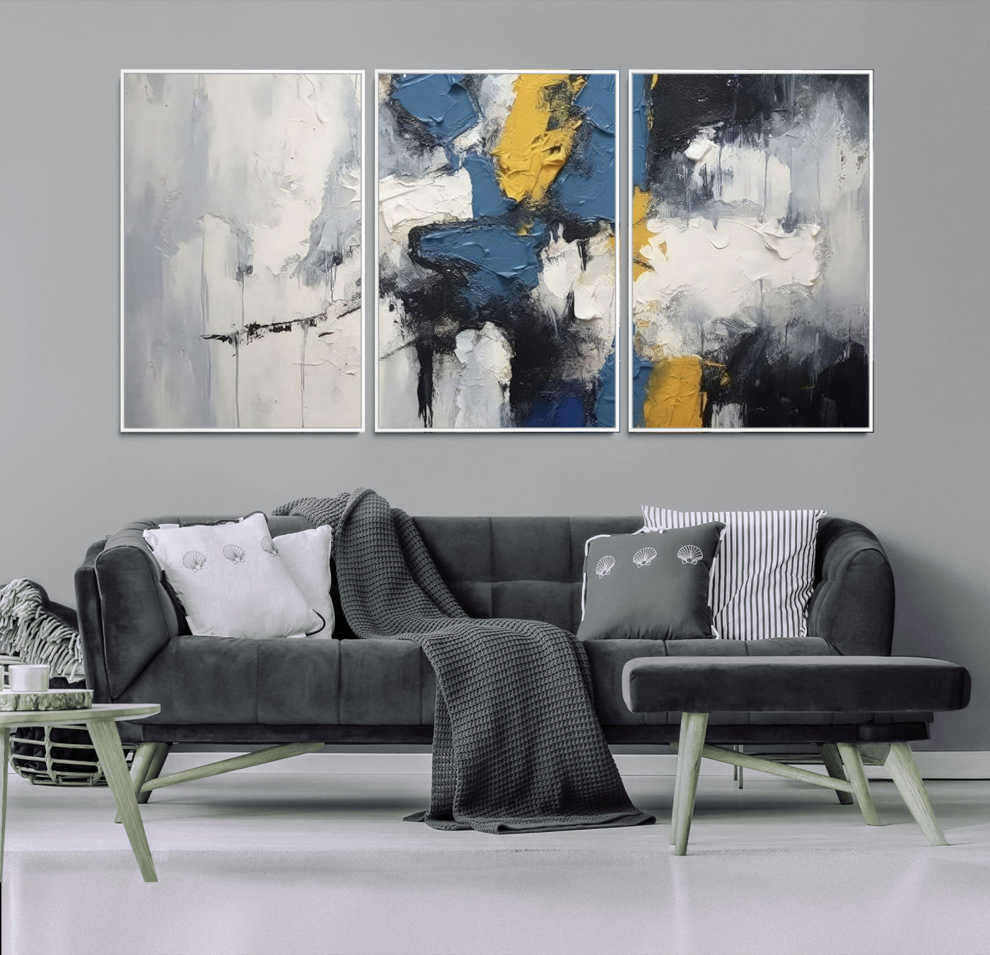 63850-MGV-CV-36X24-Abstract Blue and Yellow Wall Art – Modern Textured Canvas Painting, Bold Contemporary Artwork for Living Room, Bedroom or Office